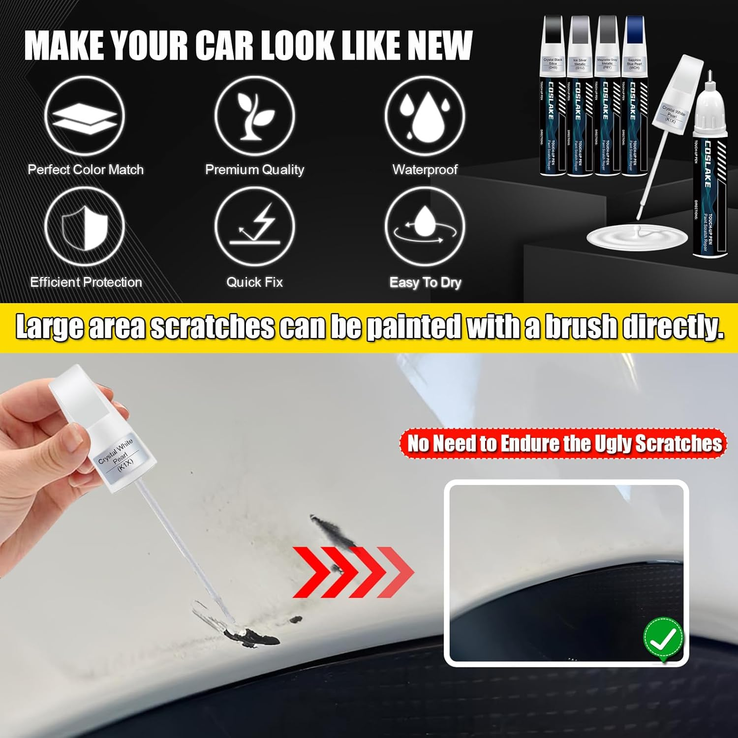 Car Touch up Paint(Magnetite Gray Metallic(P8Y)) for SUBARU, Car Paint Scratch Repair Kit, Quick & Easy Solution to Repair, 2 in 1 Scratch Remover Pen with Color-Matched image number 5