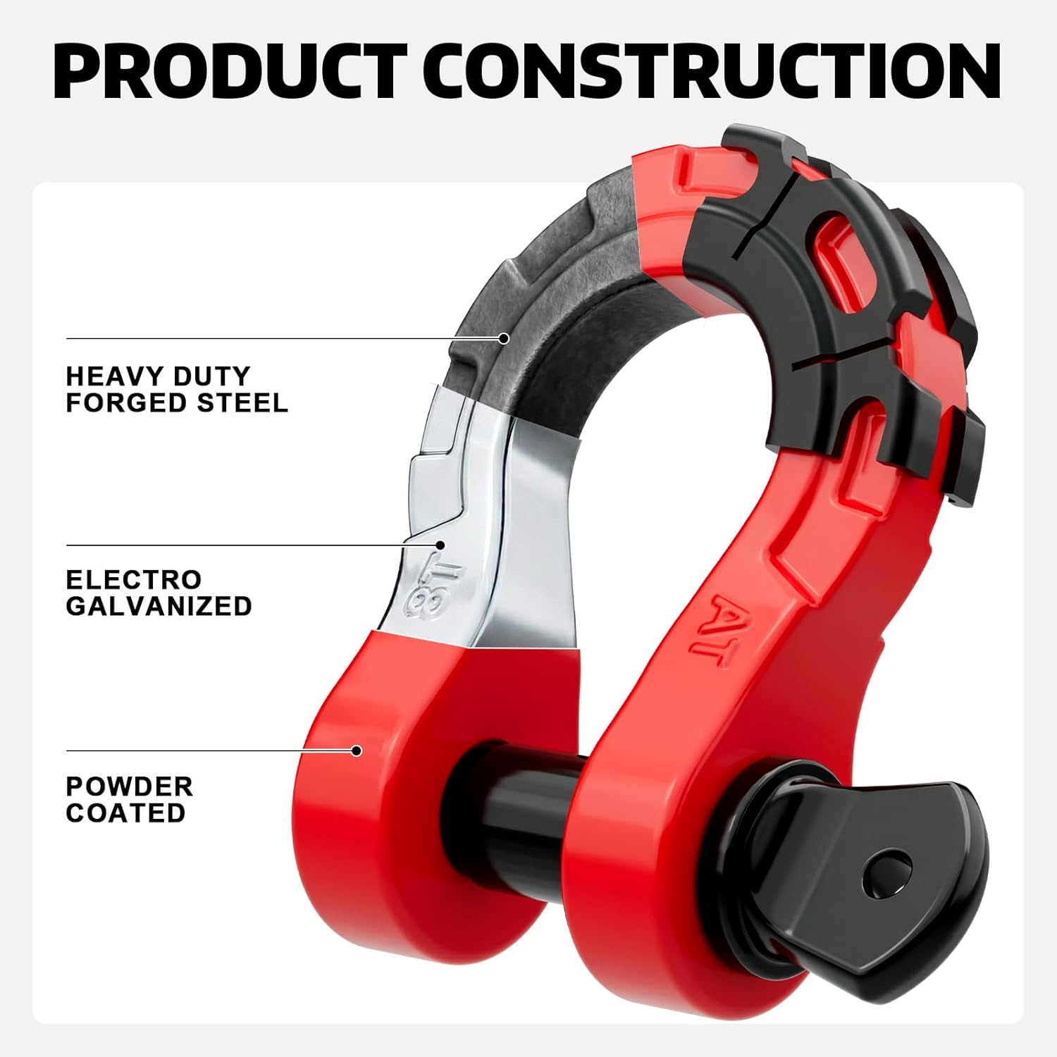 AUTOBOTS D Ring Shackles Heavy Duty(2 Pack) 68,000 Lbs Capacity, Stronger than 3/4" D Shackle, with 7/8" Screw Pin, for Tow Strap Winch off Road Accessory Vehicle Recovery RED image number 6