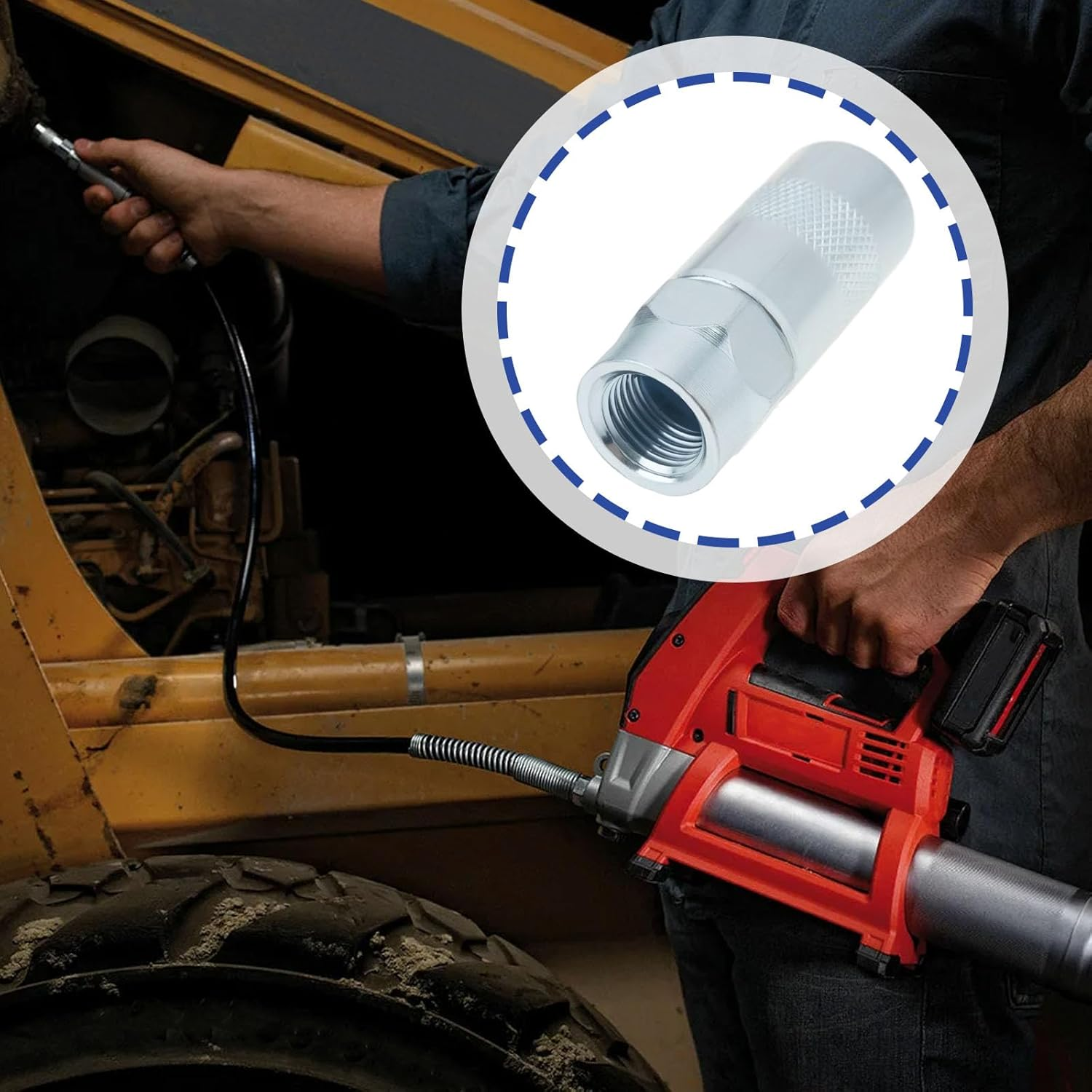 Ecsing 2PCS Grease Gun Couplers Compatible with Milwaukee 2446-20 2646-20 2646-21CT 2646-22CT 49-16-2649 Connection 1/8 Inch FNPT Internal Thread 1/8-27 Inch NPT Silver image number 6