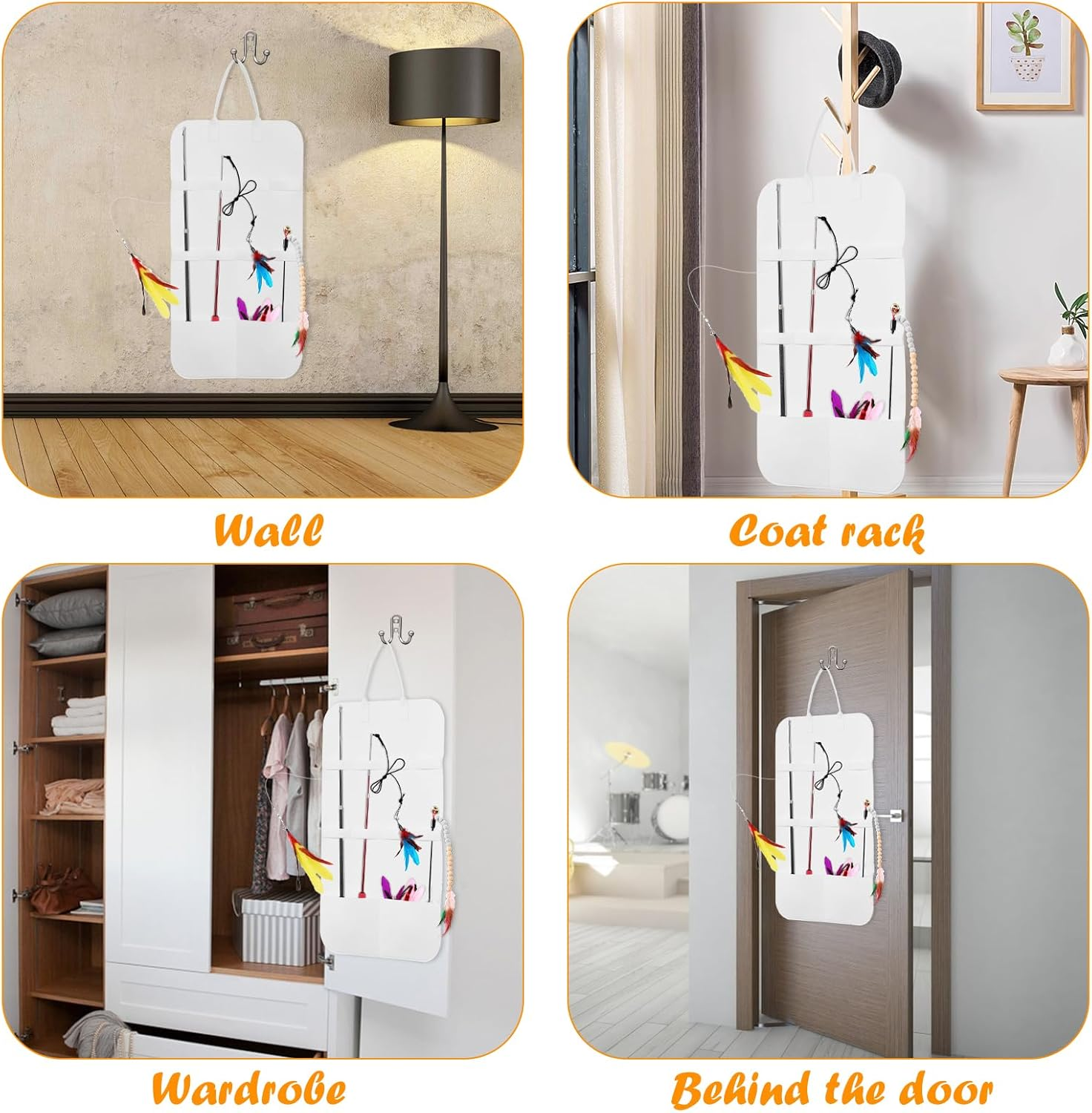 Cat Teaser Wand Holder, Felt Cat Wand Toy Storage Bag, Space Saving Cat Wand Toy Hanging Organizer, Multifunctional Cat Toy Hanging Organizer for Indoor Cats image number 6