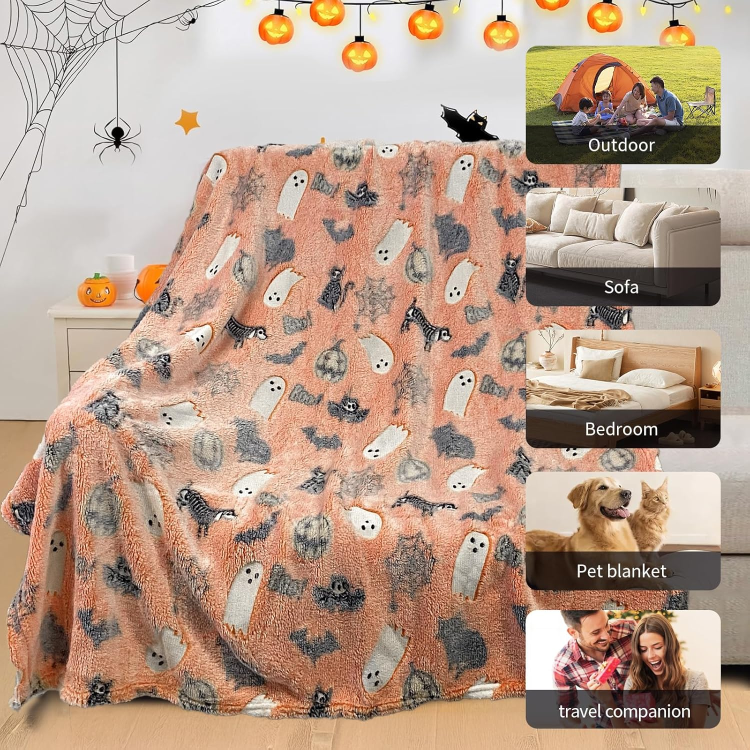 COMFAR Cute Halloween Blankets for Kids, for Kids/Teens/Women/Men, Halloween Blankets and Throws for Adults, Spooky Blanket for Boy/Girls/Toddler, Fall Throw Blanket for Couch 40"X 60"