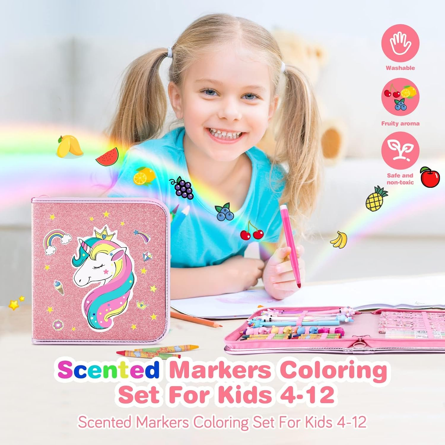 Unicorn Gifts for Girls 4 5 6 7, Colouring Sets for Children, Arts and Crafts for Kids, 3-8 Years Old Girls Gifts Toys, Birthday Presents Age 5-10, Pencil Case Stationary Sets image number 1