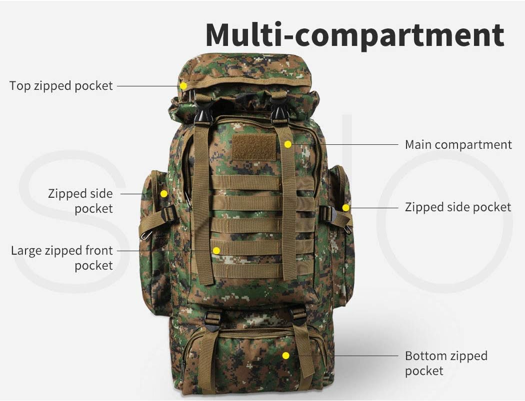 Slimbridge Rucksack Hiking Camping Outdoor Trek Military Tactical Backpack, Green, 80 Litre Capacity image number 2