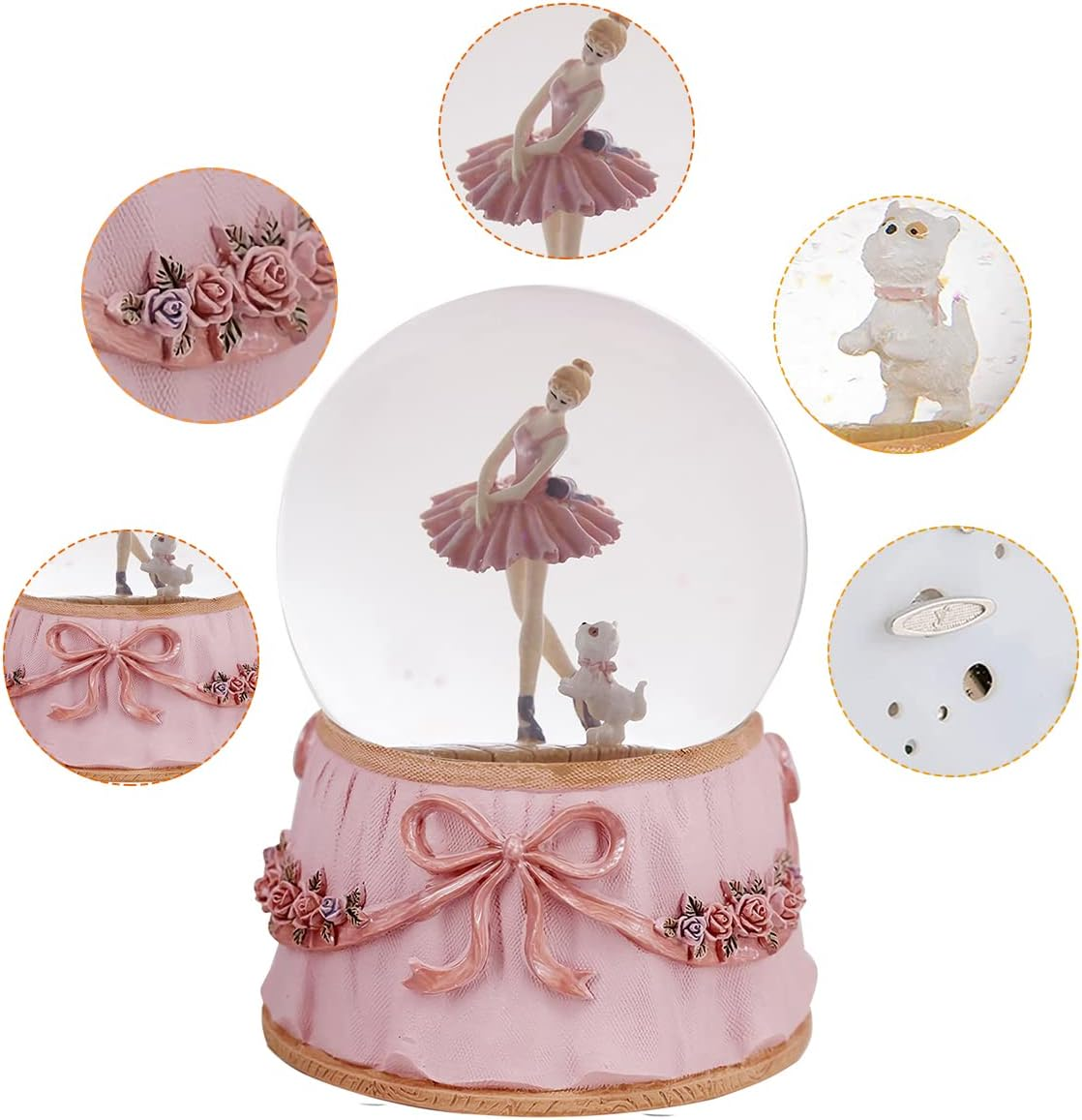 Ballerina Snow Globe Plays Swan Lake Ballet Tune,Christmas Music Snowglobes Ballet Recital Gifts (Dancer with Puppy) image number 3