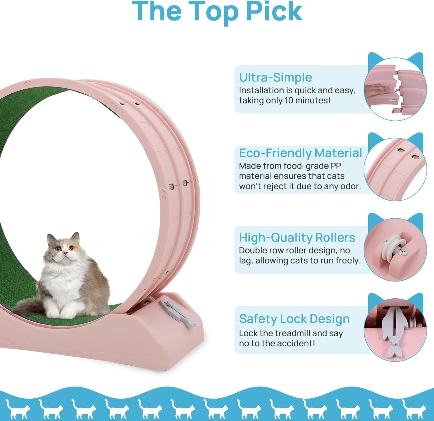 APEXORIGIN Cat Exercise Wheel 80Cm Cat Treadmill for Indoor Cats Accessories, Cats Running Wheel with Updated Enhanced Base and Carpeted Runway for Cat'S Longer Life and Fitness (Pink)