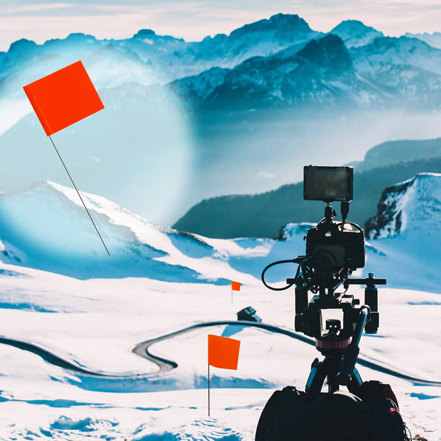 AIEX 42Pcs 2"X3" Marking Flags with 13.8" Steel Pole Vinyl Stake Flag for Yard Industrial, Underground Utilities, Sprinkler, Utility Marker, Sewers, Lawn, Landscaping, Surveying, Pet Boundary(Orange) image number 2