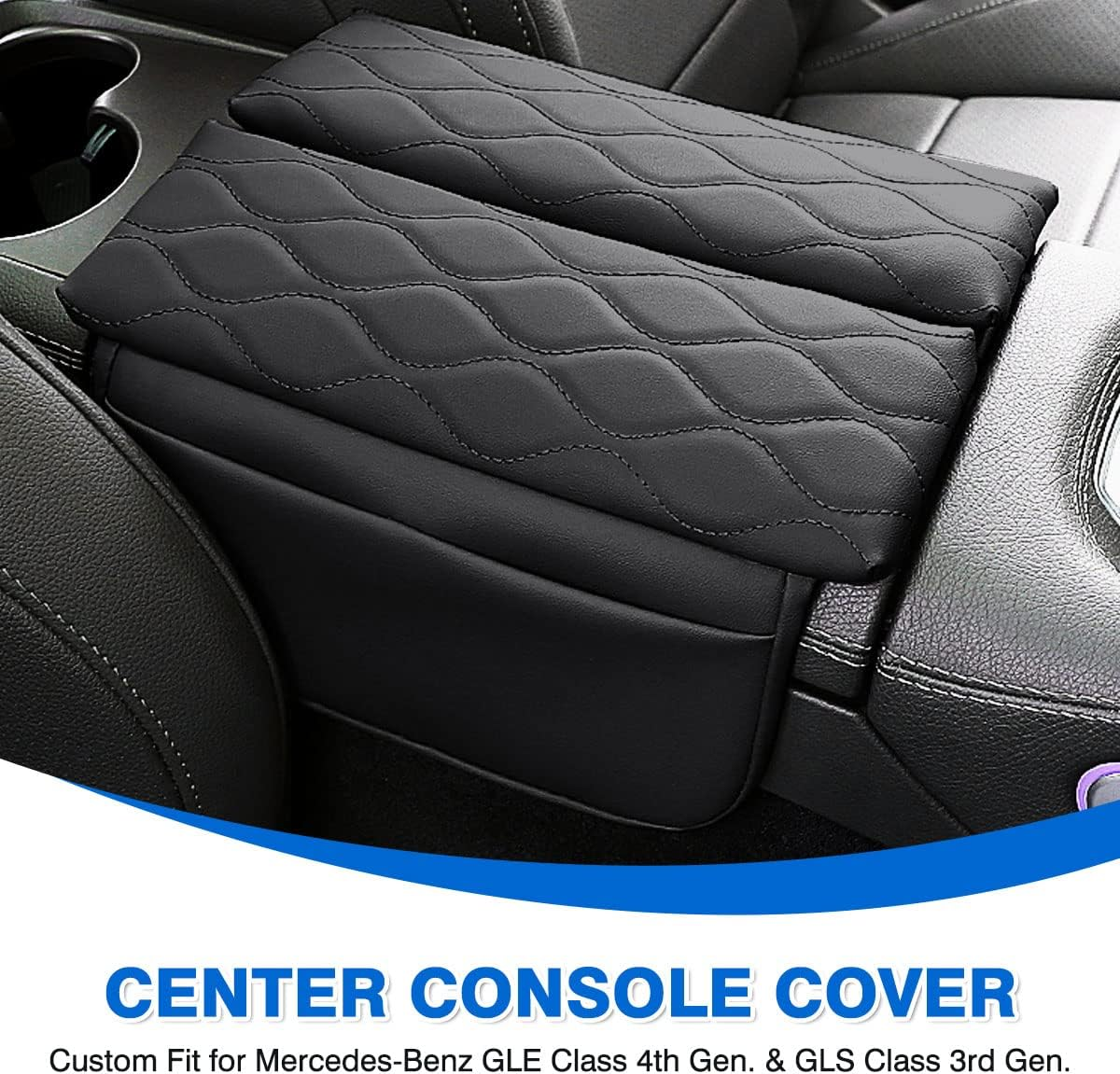 Karltys Compatible with Center Console Cover Mercedes Benz GLE GLS Class 2020-2023 Armrest Cover Pad Leather Cushion Protector with Phone Holder Storage Bag Anti-Scratc Black image number 3