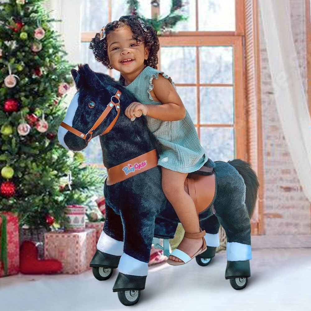 Ponycycle Official Classic U Series Ride on Horse Toy Plush Walking Animal Black Horse Size 3 for Age 3-5 Ux326 image number 2
