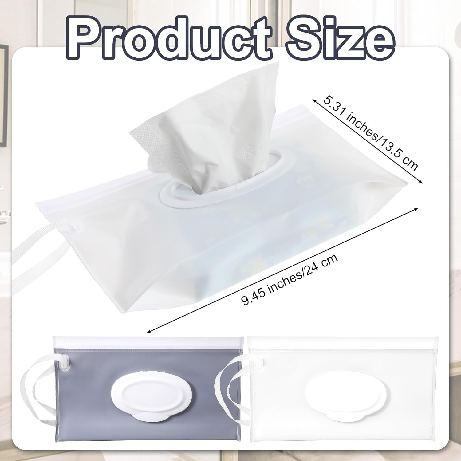 Reusable Wipes Pouch 2 Pack Portable Refillable Wipe Container, Waterproof and Dustproof Travel Wipes Case Baby Wipes Dispenser, Baby Wipe Holder Refillable for Travel (White & Gray)