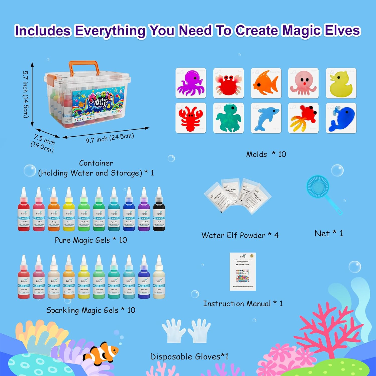 Kiditos Magic Water Elf Toy Kit, Aqua Fairy Water Gel Kit-20 Magic Gels&10 Molds&ndash;Make Your Own Water Pets & Squishy Toys&ndash;Fun Summer DIY Craft Kit, Birthday Gifts & Party Favors for Kids Ages 3+ image number 5
