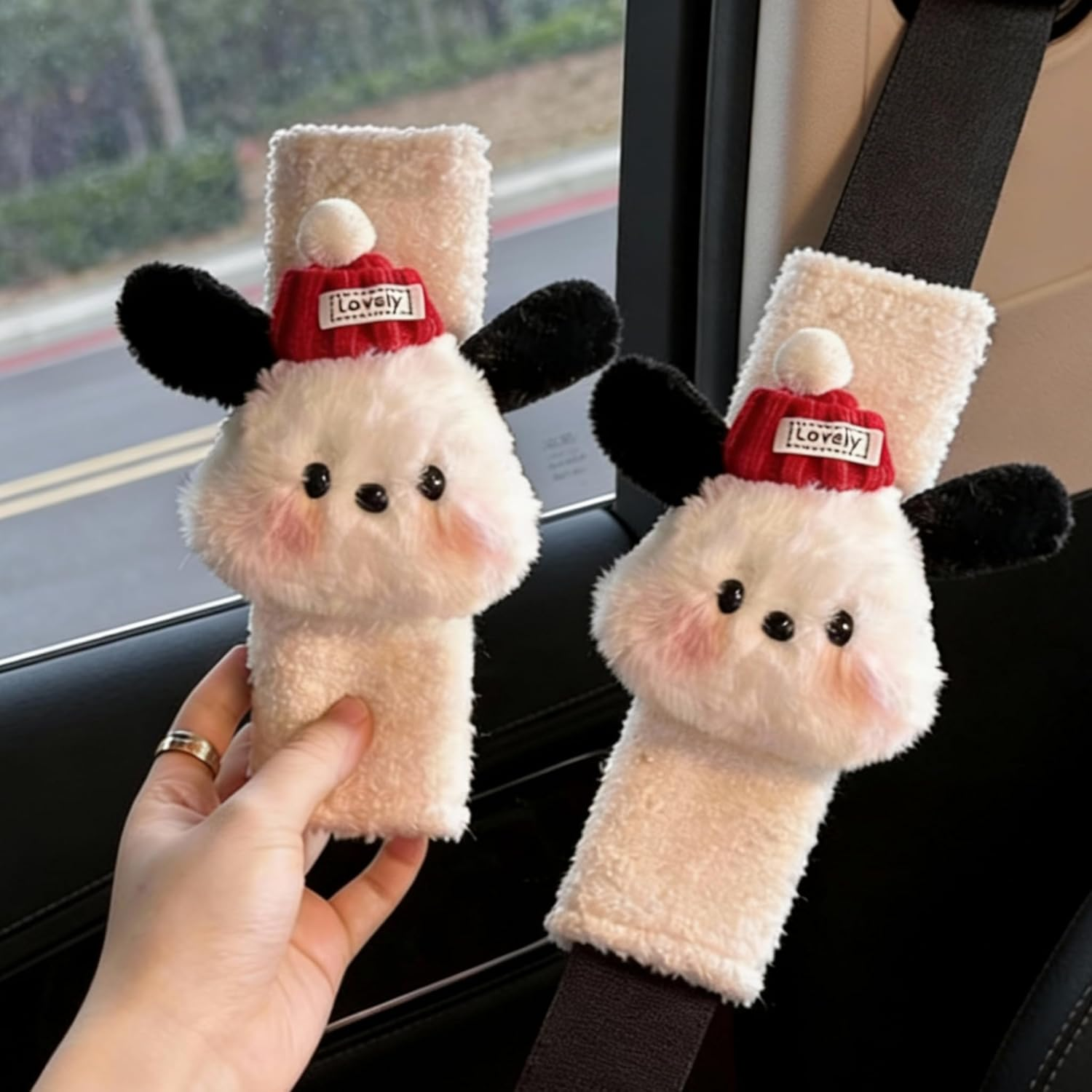 2 PCS Seat Belt Cover Pad, Cute Kawaii Cartoon Seatbelt Covers for Kids and Women, Winter Plush Fluffy Soft Seat Belt Cover, Bunny Dog Bear Seatbelt Cushion,Car Seat Strap Pads (F-Bear)