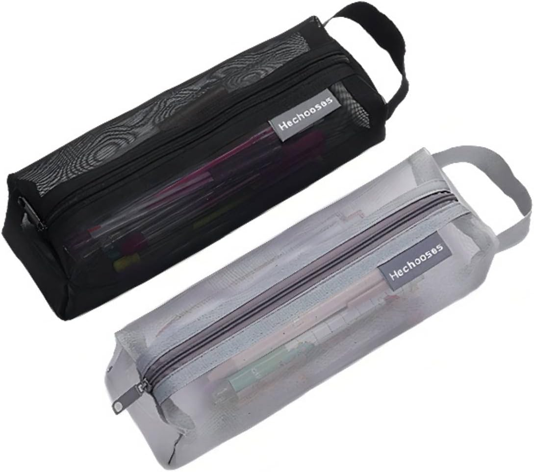 Mesh Cosmetic Bag Portable Clear Makeup Bags Mesh Zipper Pouch for Home Office Travel Accessories Organizer (2PCS White & Grey), Triangle-White-Grey-Black, S, [Value Pack] Package Includes 3