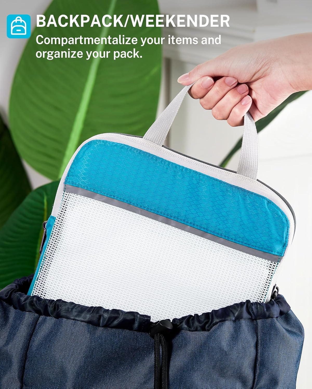 Gonex Compression Packing Cubes Mesh Organizers L+M+S+Xs+Slim+Laundry Bag Blue image number 1