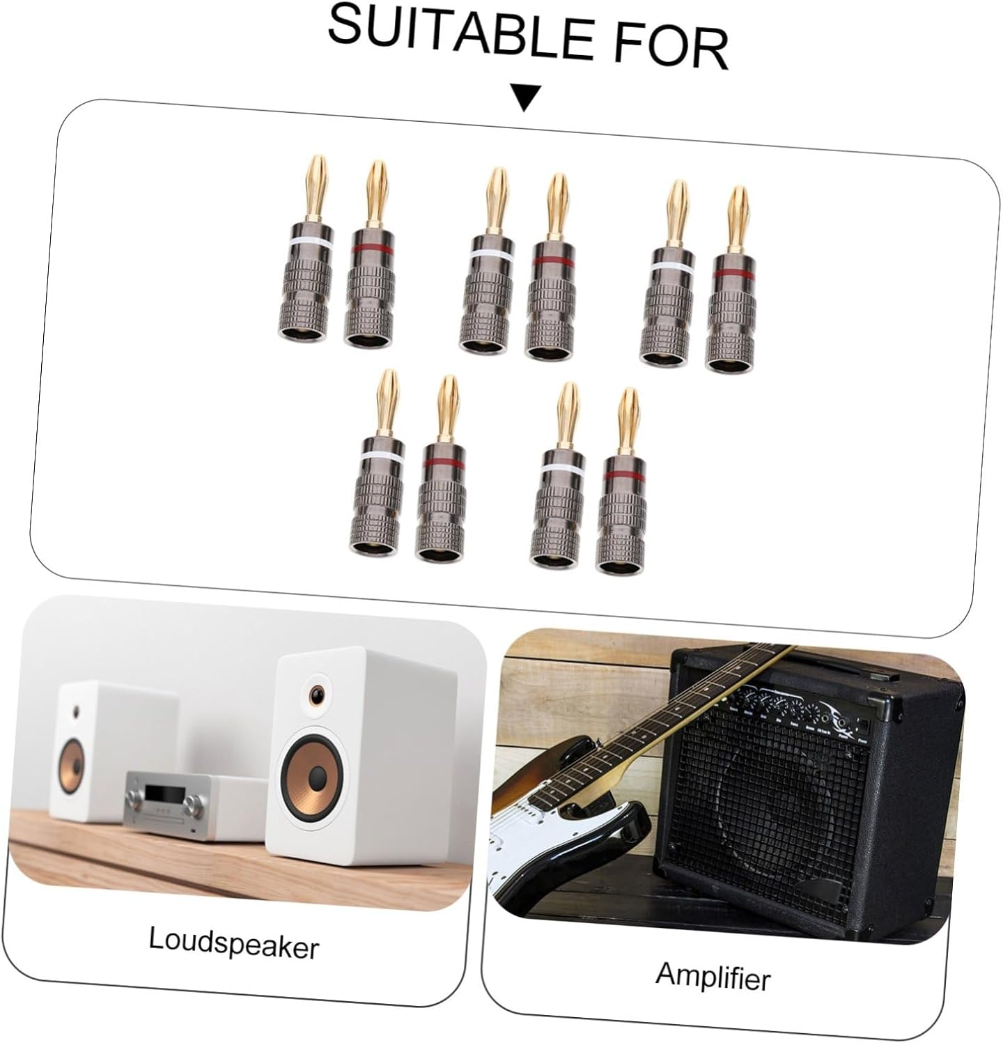 PAMINGONO 10Pcs Copper Plated Banana Speaker Wire Connectors with Double Screw Design Easy Install Audio Clips Wire Non-Breakable Banana Clip for Hi-Fi Stereo and Home Theatre Systems image number 1