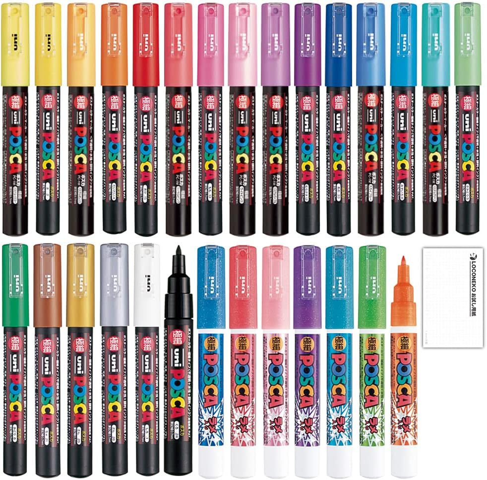 Posca Paint Marker Extra Fine Point (PC-1M,PC-1ML) 28 Colors FULL RANGE Bundle Set Uni Mitsubishi Poster Colour ALL COLOR Marking Pen Loconeko Original Manual Set
