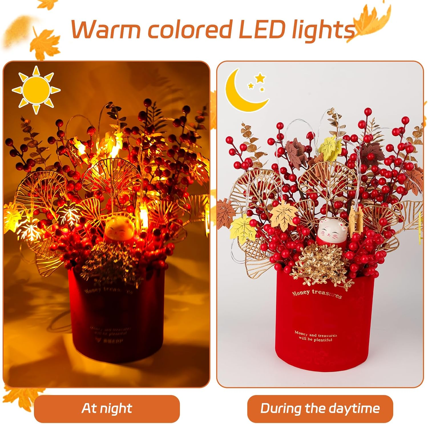 Ydseozoa 1.5 M Autumn Decoration Fairy Lights, Wooden Maple Leaves Fairy Lights, 10 Leds, Artificial Maple Leaf Autumn Hanging Garland for Halloween Thanksgiving and Christmas Decoration image number 4