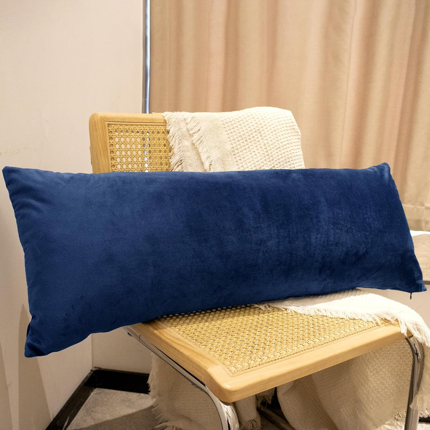 Luxurious Velvet Pillow Cover 14X36 Inch, Soft Solid Decorative Lumbar Pillow Cover Elegant Decor Cushion Case for Couch Sofa Bed Living Room, Dark Blue, Pack of 1 (Cover Only) image number 6