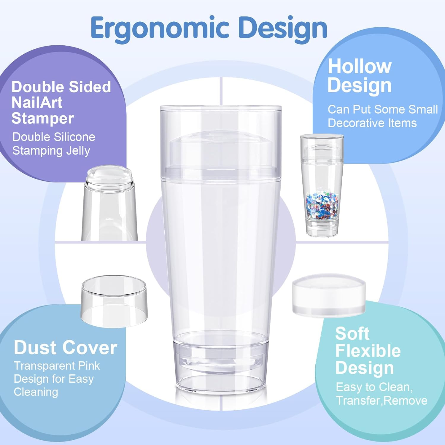 French Nail Stamper, Nail Stamper Kit - 2Pcs Nail Art Stamper, Nail Scraper, 2Pcs Nail Stamping Plate, 4Pcs Replaceable Silicone Jelly Heads for Gel Manicure Home Salon Nail Art DIY image number 5