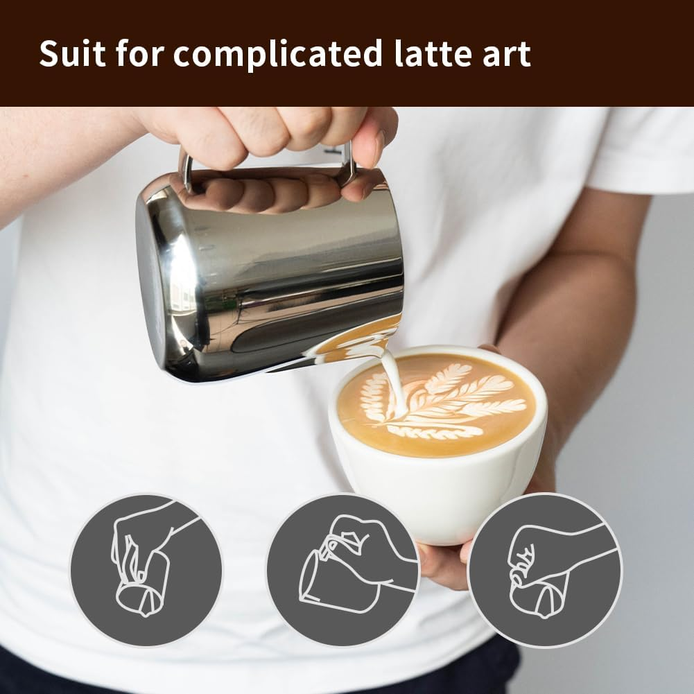 Watchget Milk Frothing Pitcher 500Ml/17Oz Stainless Steel Espresso Steaming Pitcher Milk Coffee Cappuccino Latte Art Barista Steam Pitcher Milk Frothing Jug image number 3