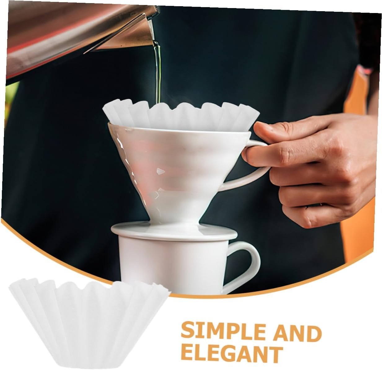 ULTECHNOVO 50Pcs White Small Wave Coffee Filter Papers for Drip Brewing Espresso Accessory Paper Basket Filters for Fresh Flavor Oil and Particle Removal Practical and Use Coffee Supplies image number 3
