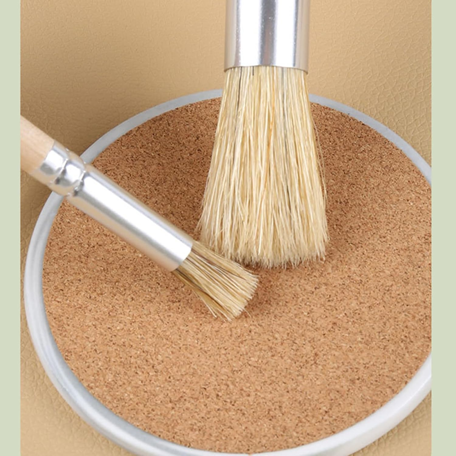 2 Pcs Natural Bristle round Pastry Brush, Wooden Handle BBQ Oil Brush for Cooking, Grilling, Baking, Multifunctional Kitchen Bristle Brush image number 3