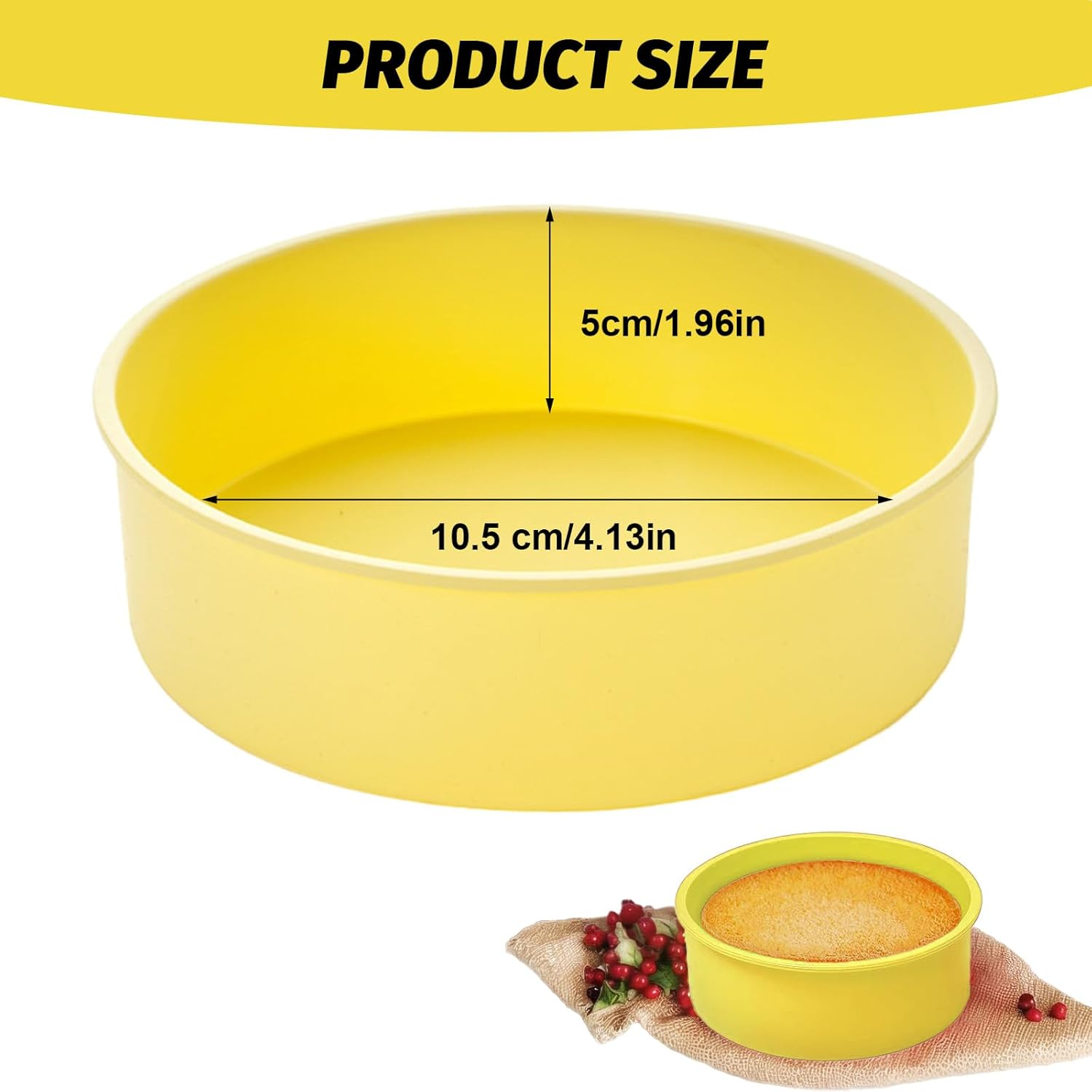 Silicone Moulds Cake Pan, Non-Stick Silicone Baking Moulds for Mini round Cakes, Cheesecake, Brownies, Desserts, Oven, Microwave & Dishwasher Safe (Yellow, 4Inch) image number 6