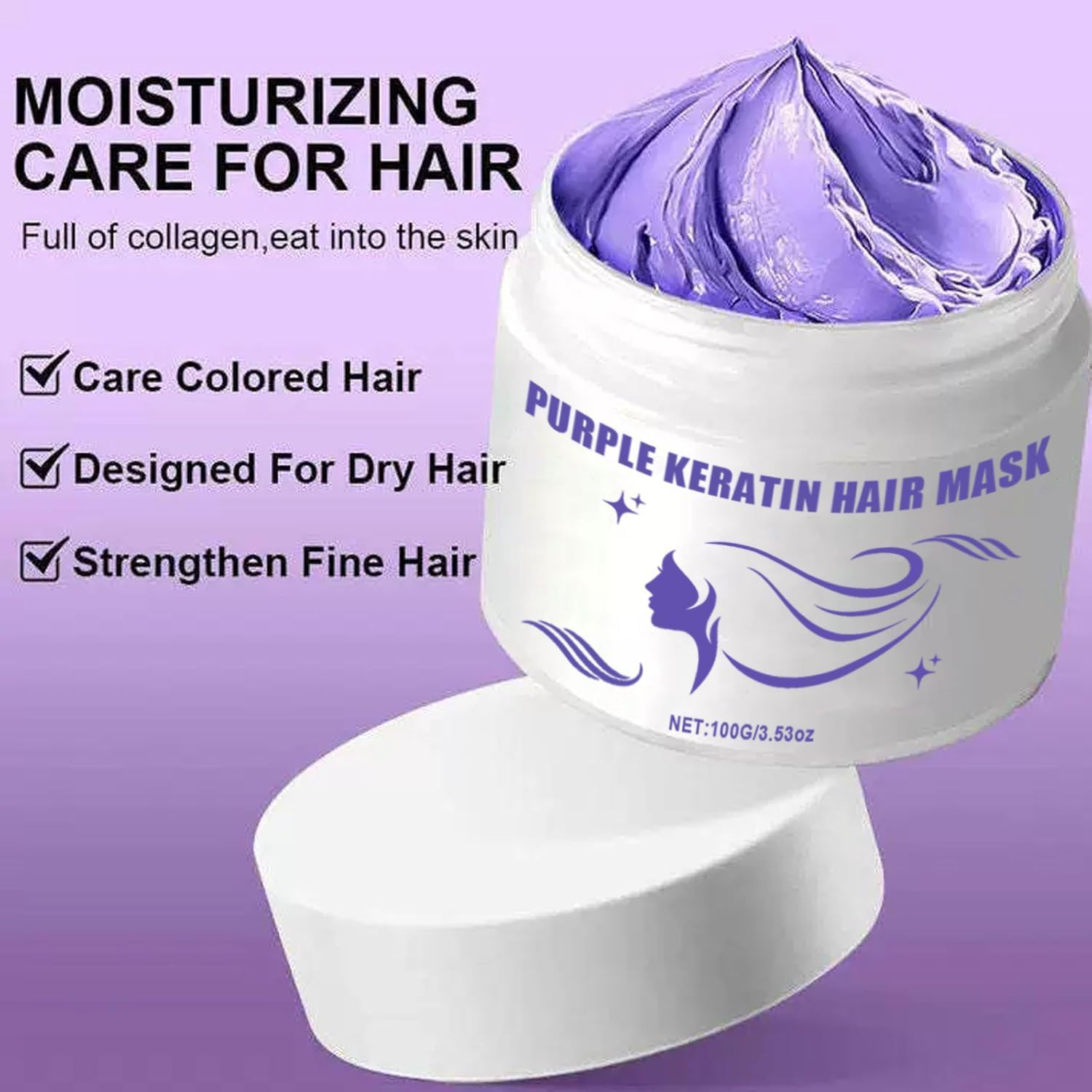 Purple Keratin Hair Mask &ndash; Power Purple Hair Mask, Deep Conditioning for Hair, Hydrates & Restores Softness,1Pcs