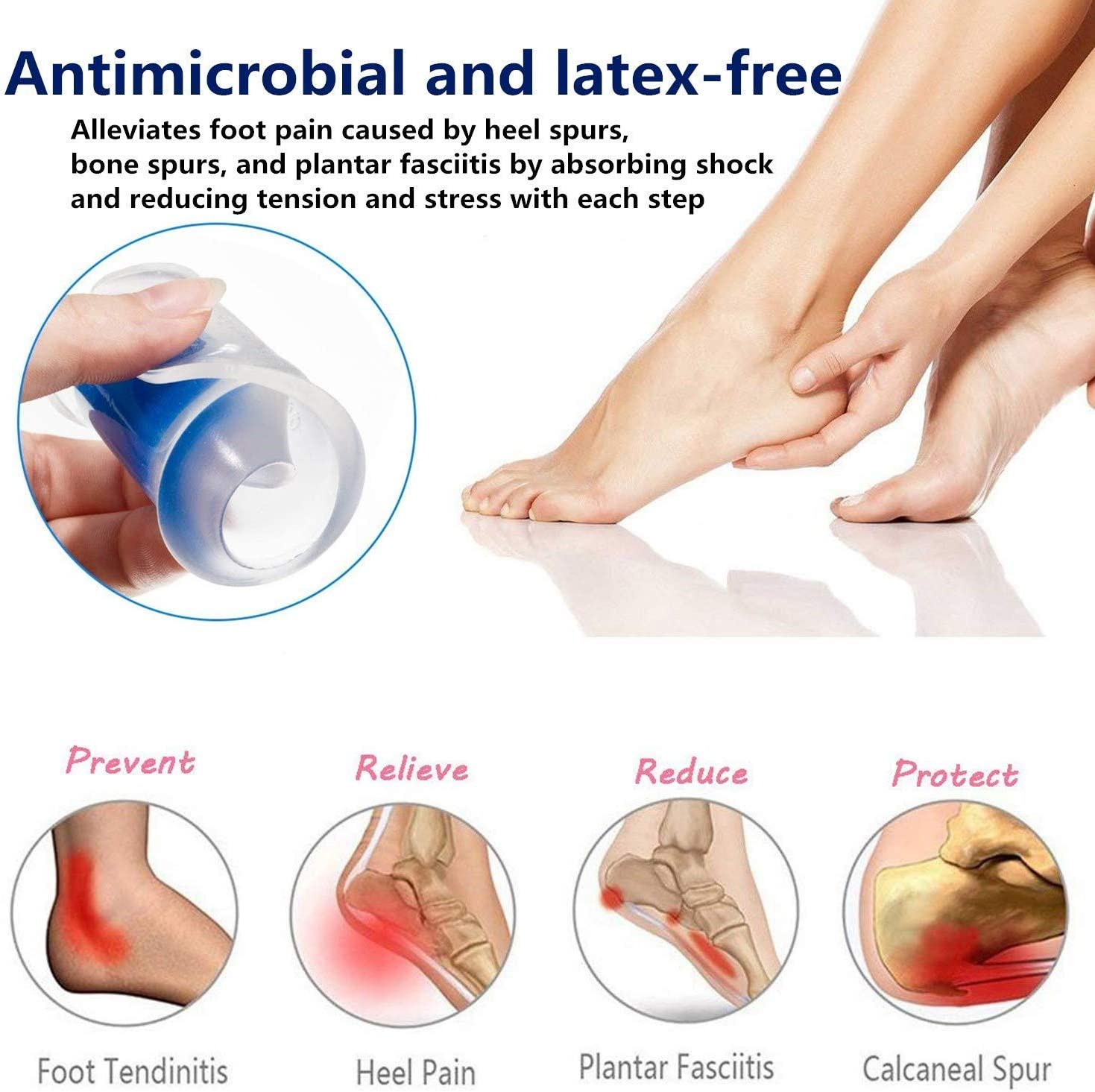 Silicone Gel Heel Cups, Medical Grade Shoe Inserts,Silica Orthotic Gel Pads Cushions Insole for Plantar Fasciitis,Bone Spurs Pain Relief, Sore Heel Pain, Achilles Pain and Foot Care (L) image number 5