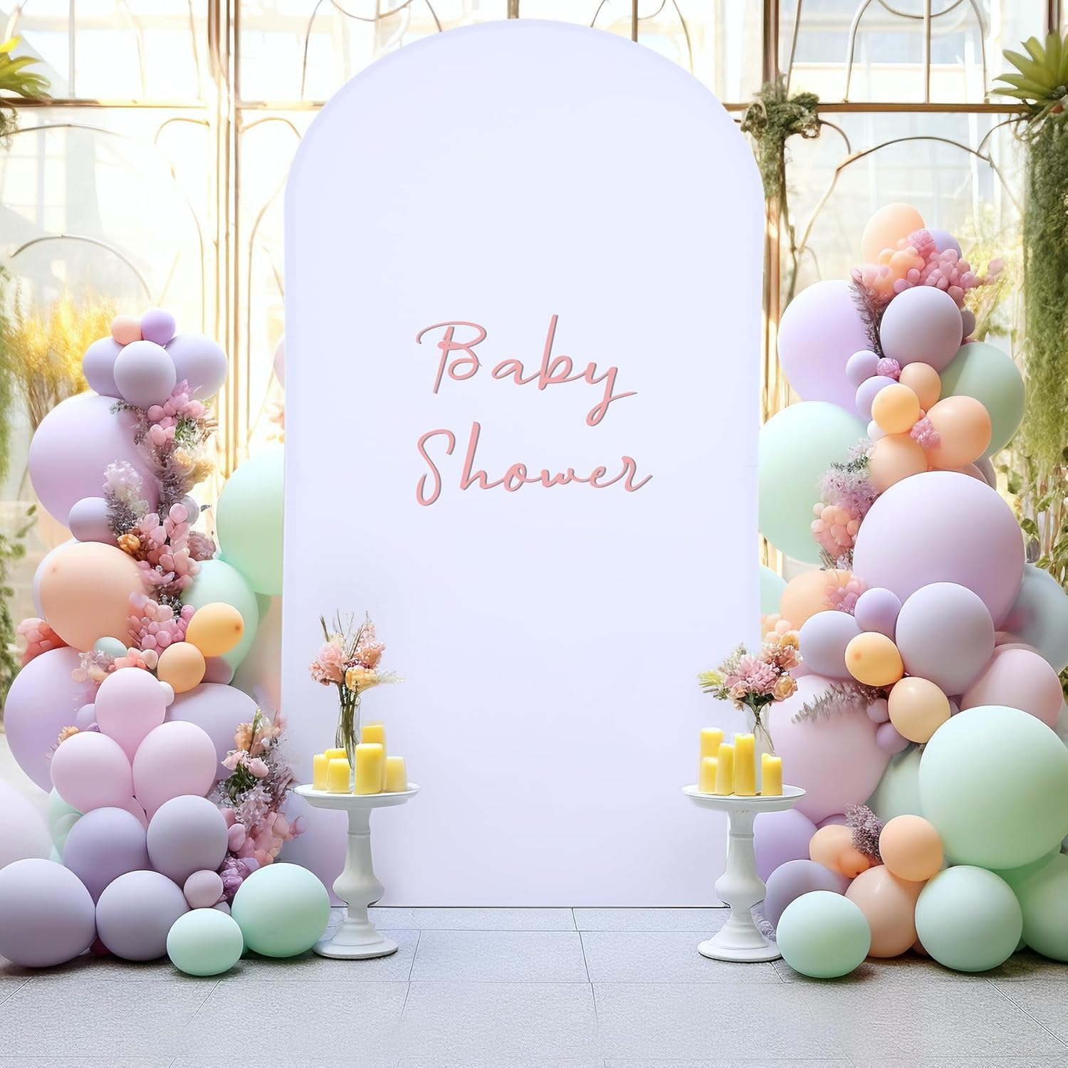 6.6FT Wedding Arch Cover，White Arch Backdrop Cover Stretchy Spandex Backdrop Stand Covers for Birthday Party Ceremony Banquet Decor(79.2" L X 39.6" W) image number 6