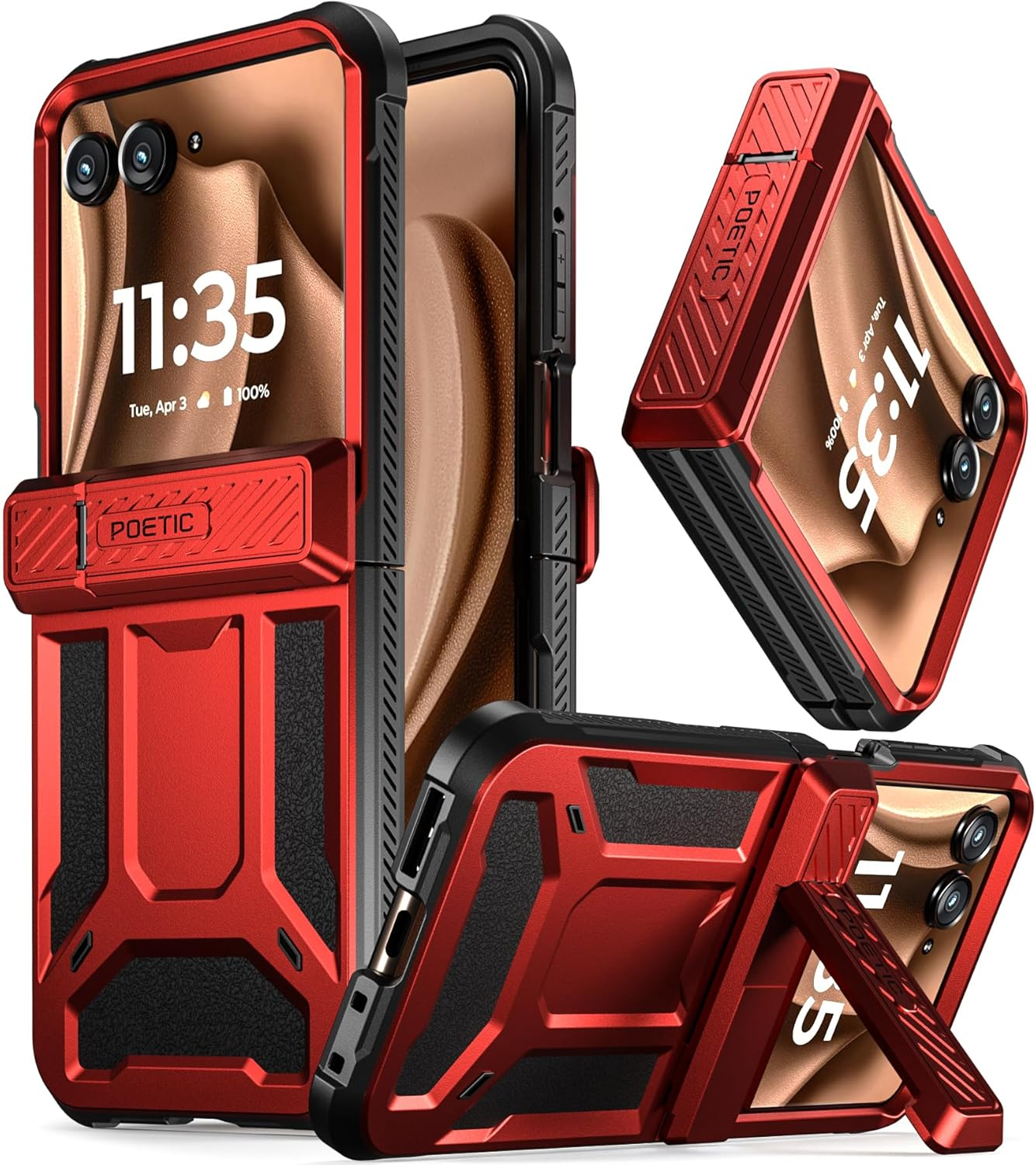 Poetic Spartan Case for Motorola Moto Razr + plus 2024/Moto Razr+ plus 2025, [Kickstand][Hinge Protection], Full-Body Rugged Shockproof Protective Cover with Kickstand, Metallic Red