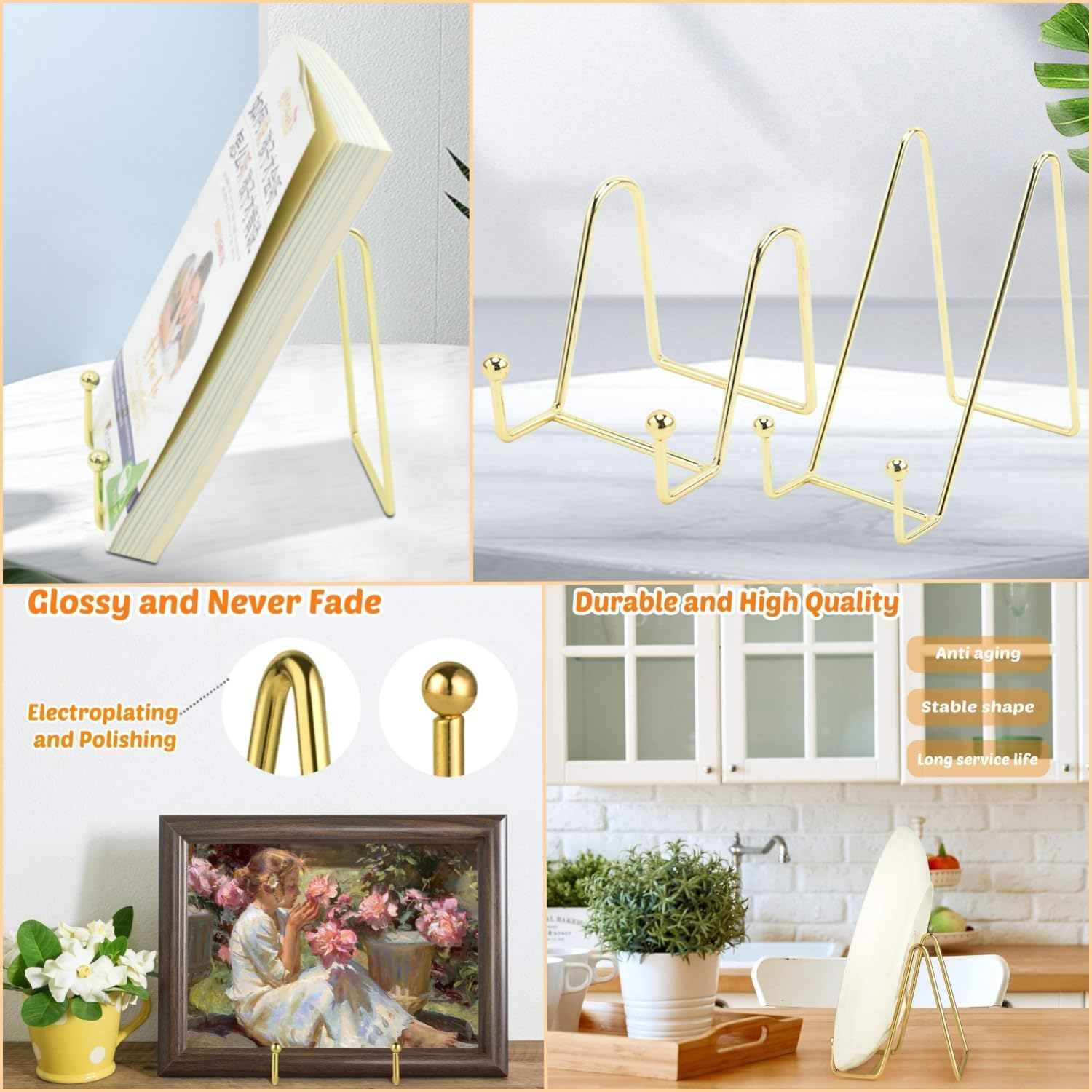 Display Stand, 4 Pcs Metal Plate Stands for Display, Easel Plate Holder Stands, Plate Holder Display Stand, Metal Frame Holder Stand, Tabletop Picture Frame Stand for Plate Dish Photo Book (S) - L image number 3