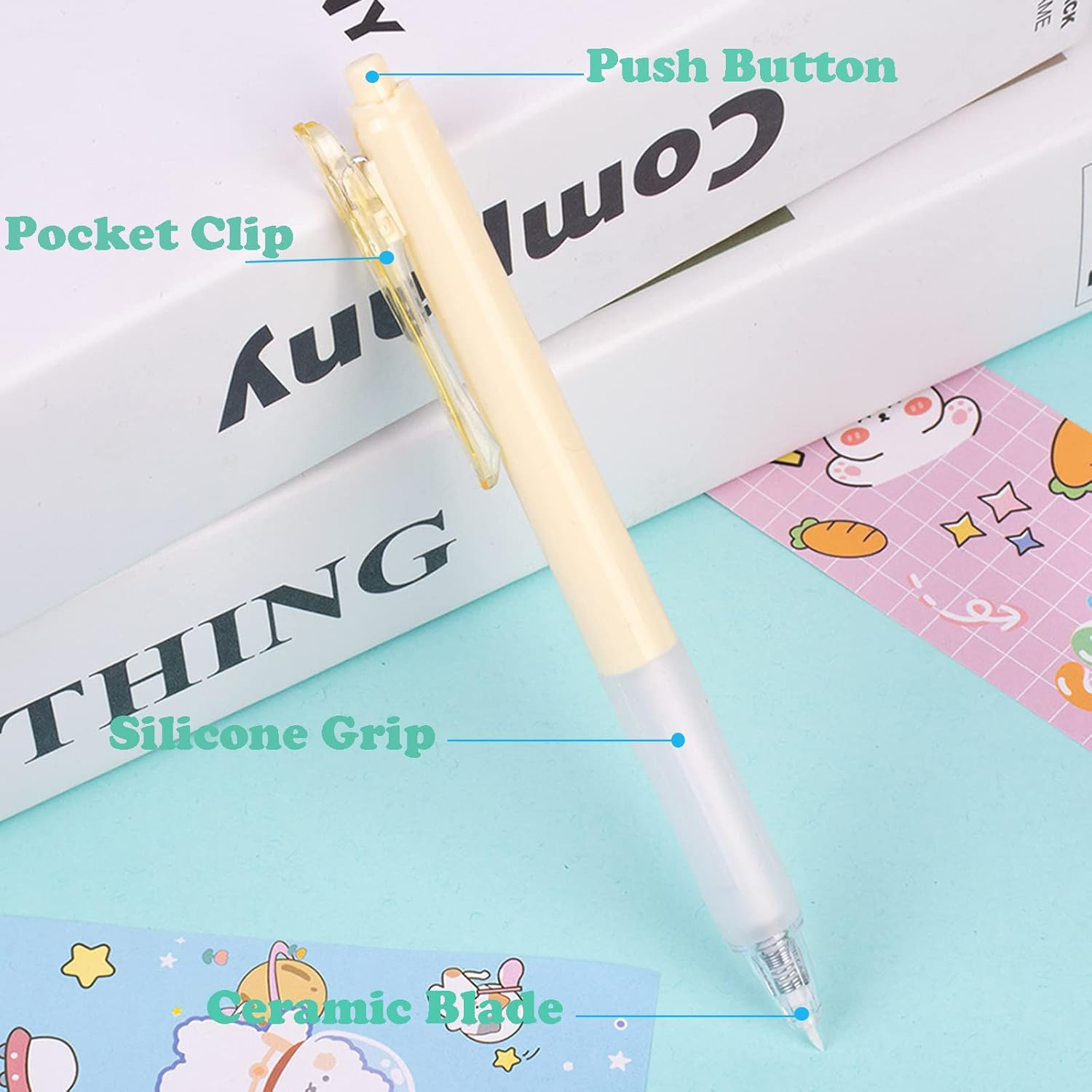 YUENTOEN 5Pcs Utility Knives Pen, Craft Cutting Tool Paper Pen, Hobby Knives Retractable Precision Paper Cutting Carving Tools with 20Pcs Refills for DIY Drawing Scrapbooking image number 3