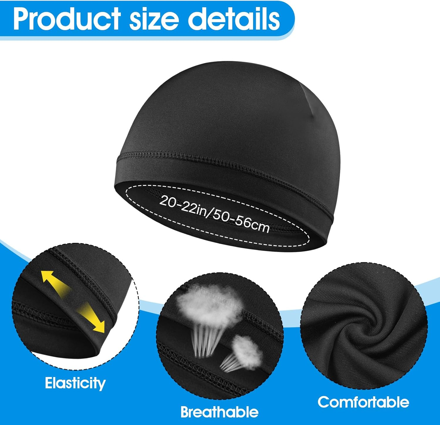 2 Pcs Silk Wave Cap Men Silky Elastic Band Durags Unisex Adults Women Satin Silk Hair Bonnet for Sleep Soft Breathable Satin Durag Fit Running Hiking Racing Motorcycle Riding 9.84 &times; 6.30 Inches Black