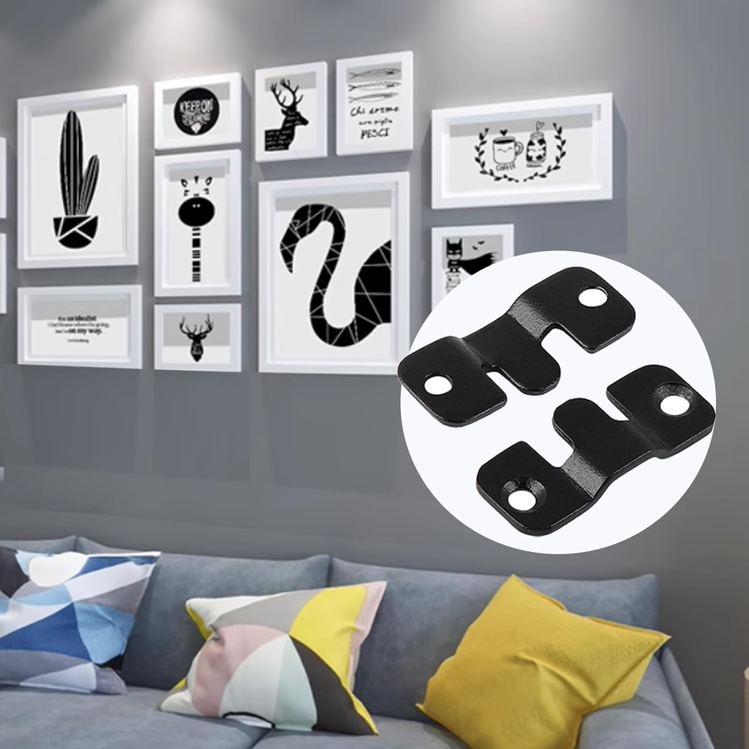 Ymaiss 50Packs Stainless Steel Flush Mount Bracket, Interlocking Photo Frame Hook 44X19Mm Heavy Duty Picture Hangers, Z Clip Bracket, Furniture Connector for Photo Mirrors Wall Mount Hardware Black image number 5