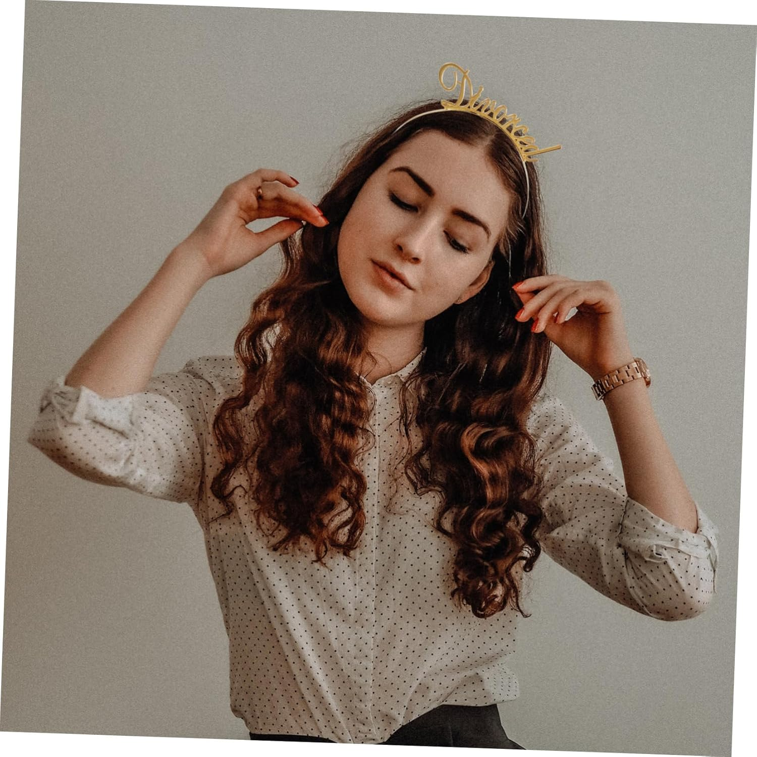 VICASKY 2 Pieces Divorced Headband Made of Gold Rose Gold Elastic Hair Pins for Divorce Parties, Fashionable Hair Accessories for Parties and Special Occasions image number 1