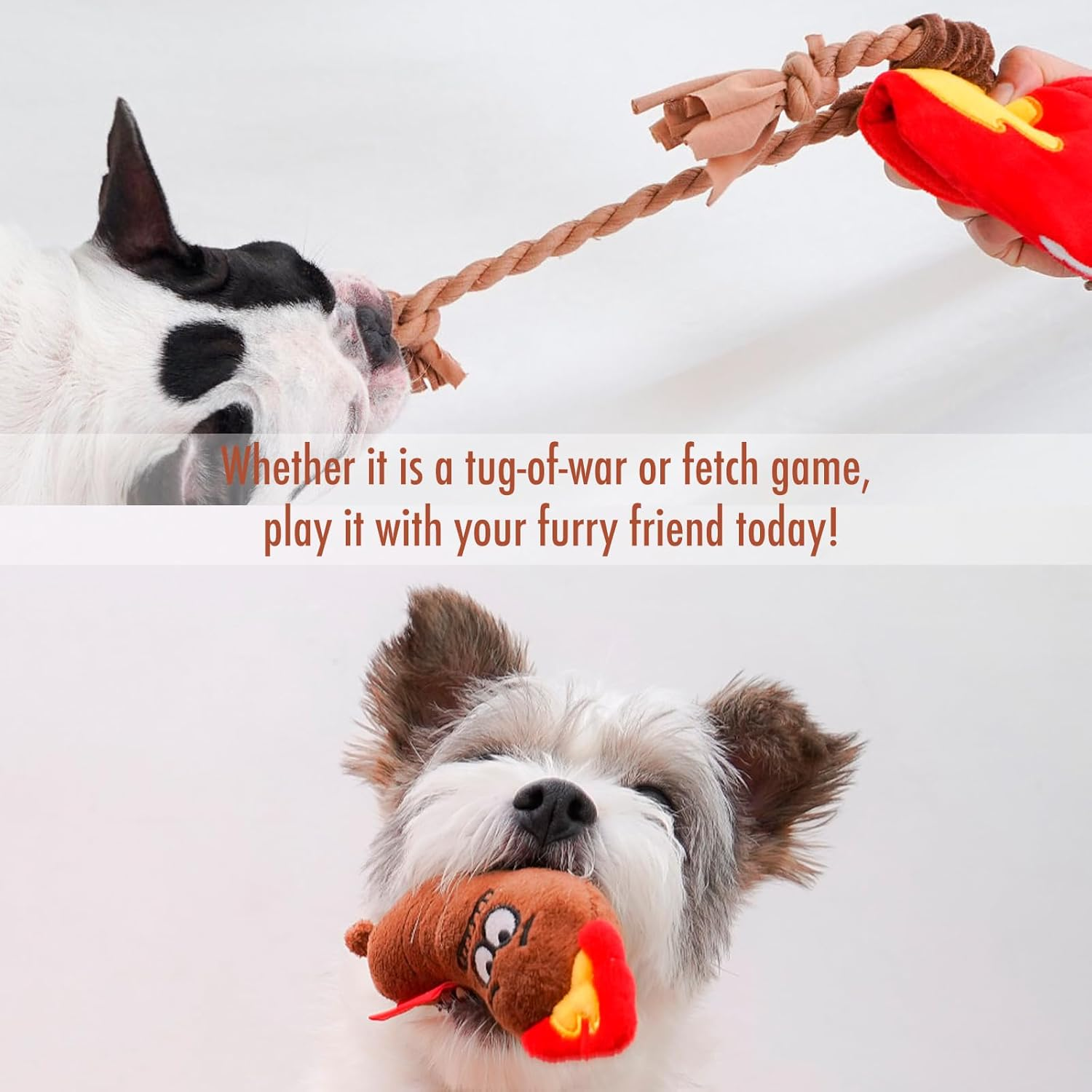 Interactive Dog Toy Set, Campfire with Treat Pocket and Squeaky Sausage, Cloth Tug Rope, Squeaky Toy, Snuffle Toy and Tug-Of-War Toy for Dogs image number 1