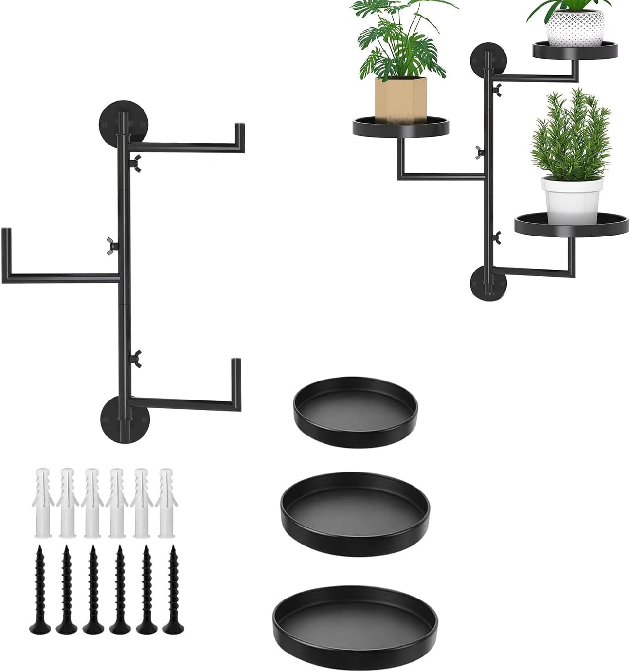 Yharnamite Rotating Plant Shelf, 3 Tier Wall Mounted Plant Holder, Window Plant Stand, Indoor Metal Floating Plants Shelf Hanger for Library, Balcony, Living Room image number 6