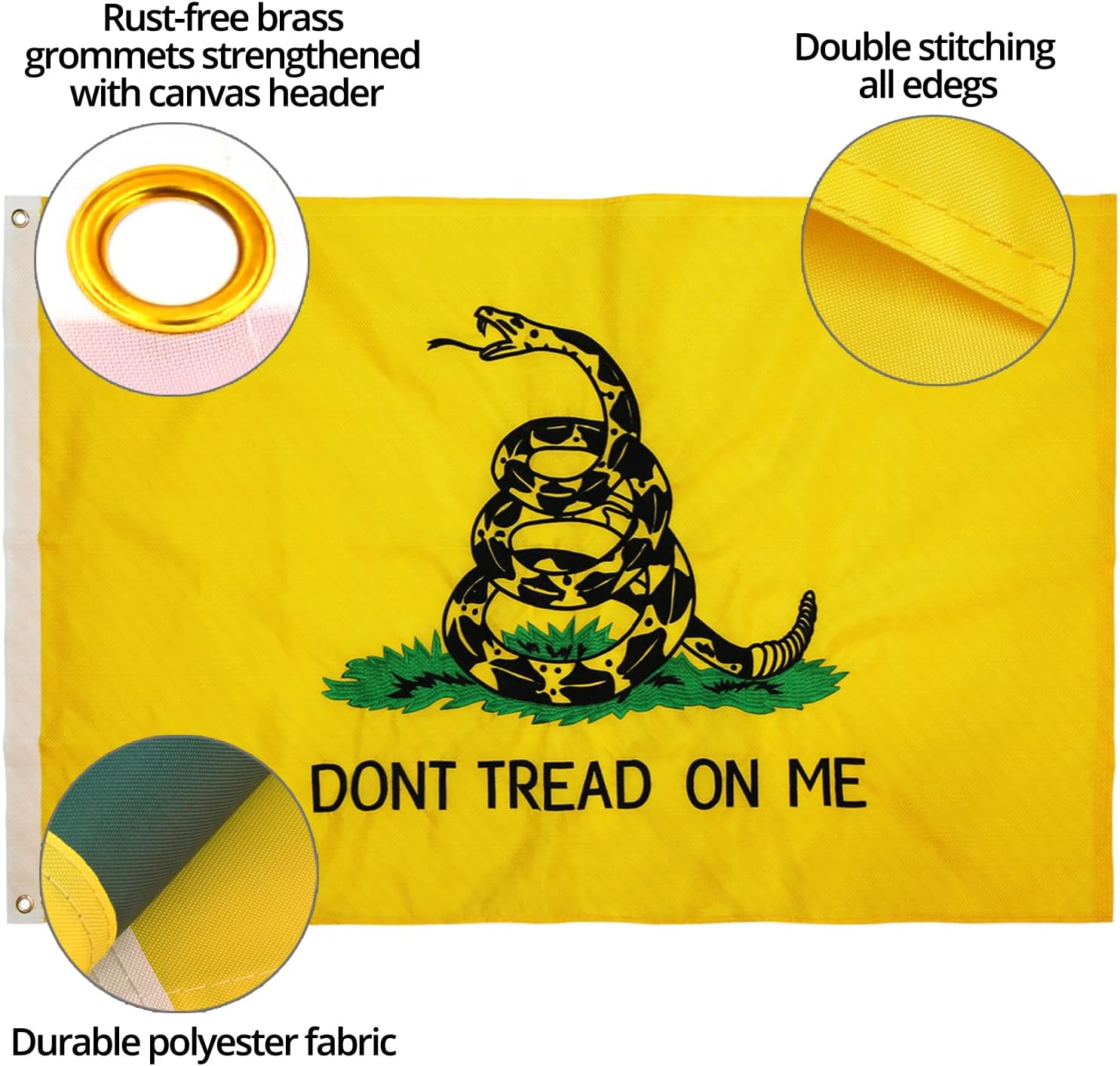 ANLEY Fly Breeze 3X5 Foot Don'T Tread on Me Gadsden Flag - Vivid Color and UV Fade Resistant - Canvas Header and Double Stitched - Tea Party Flags Polyester with Brass Grommets 3 X 5 Ft image number 4