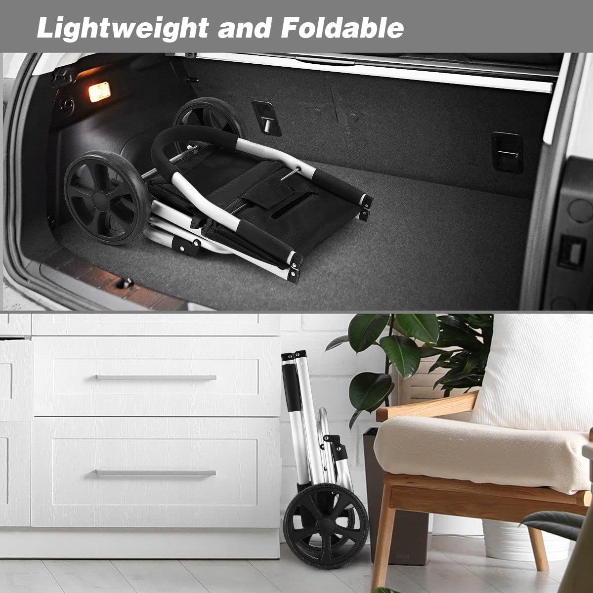 Portable Shopping Cart Foldable Shopping Trolley with Wheels Black - Black-016B image number 3