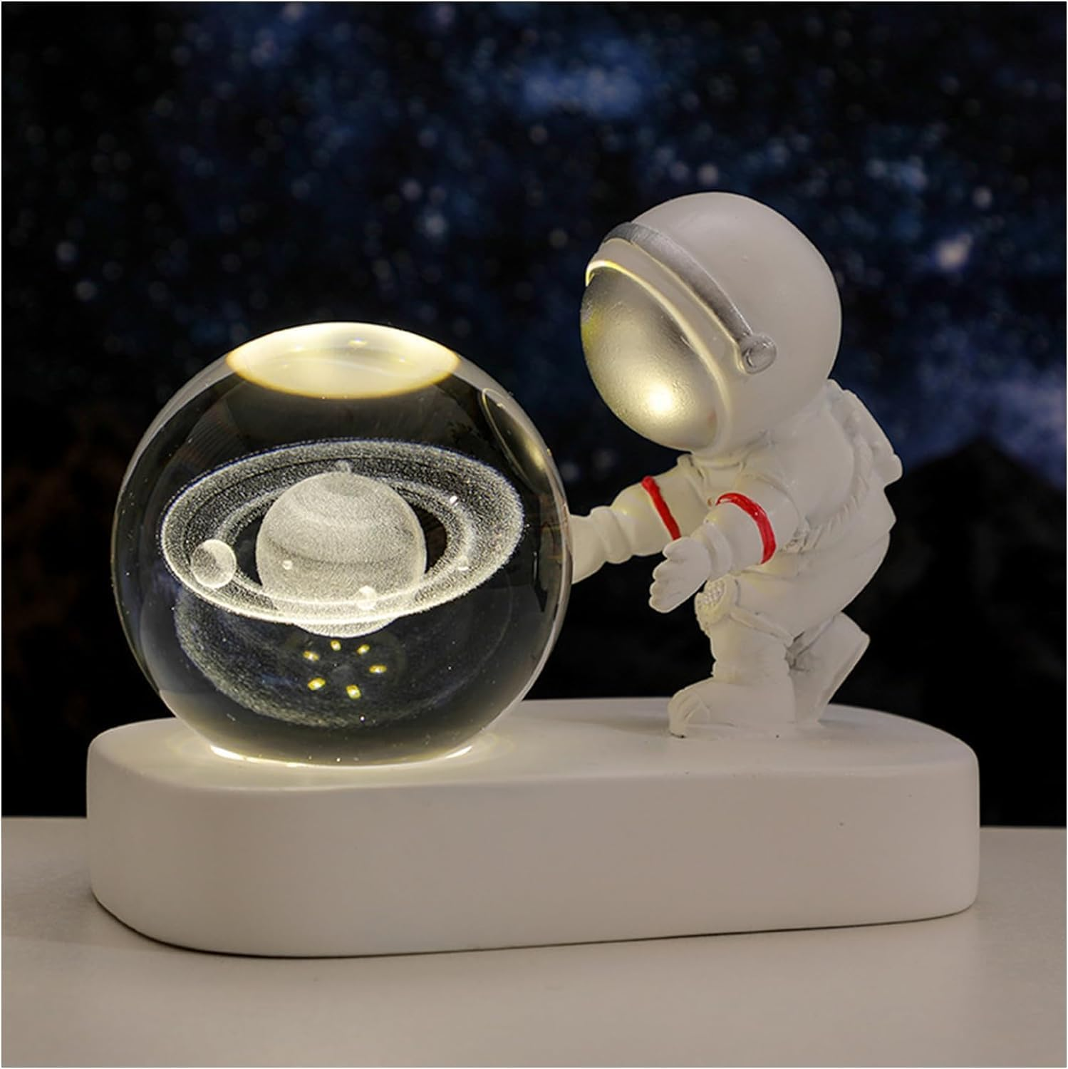 Astronaut Crystal Ball Night Light, 3D Crystal Ball Night Lamp, 3D Galaxy Crystal Ball with LED Light Base, Night Light as a Birthday for Children (Saturn)