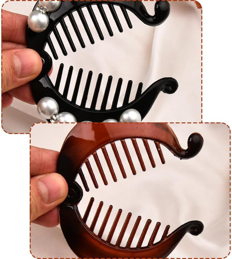 Pearl Banana Hair Clips for Girls French Comb Clip Black Banana Claw Clip Fish Hair Clips for Girl Non Slip Ponytail Holders Banana Clip for Thin Thick Hair Accessories Banana Barrettes 2Pcs image number 3