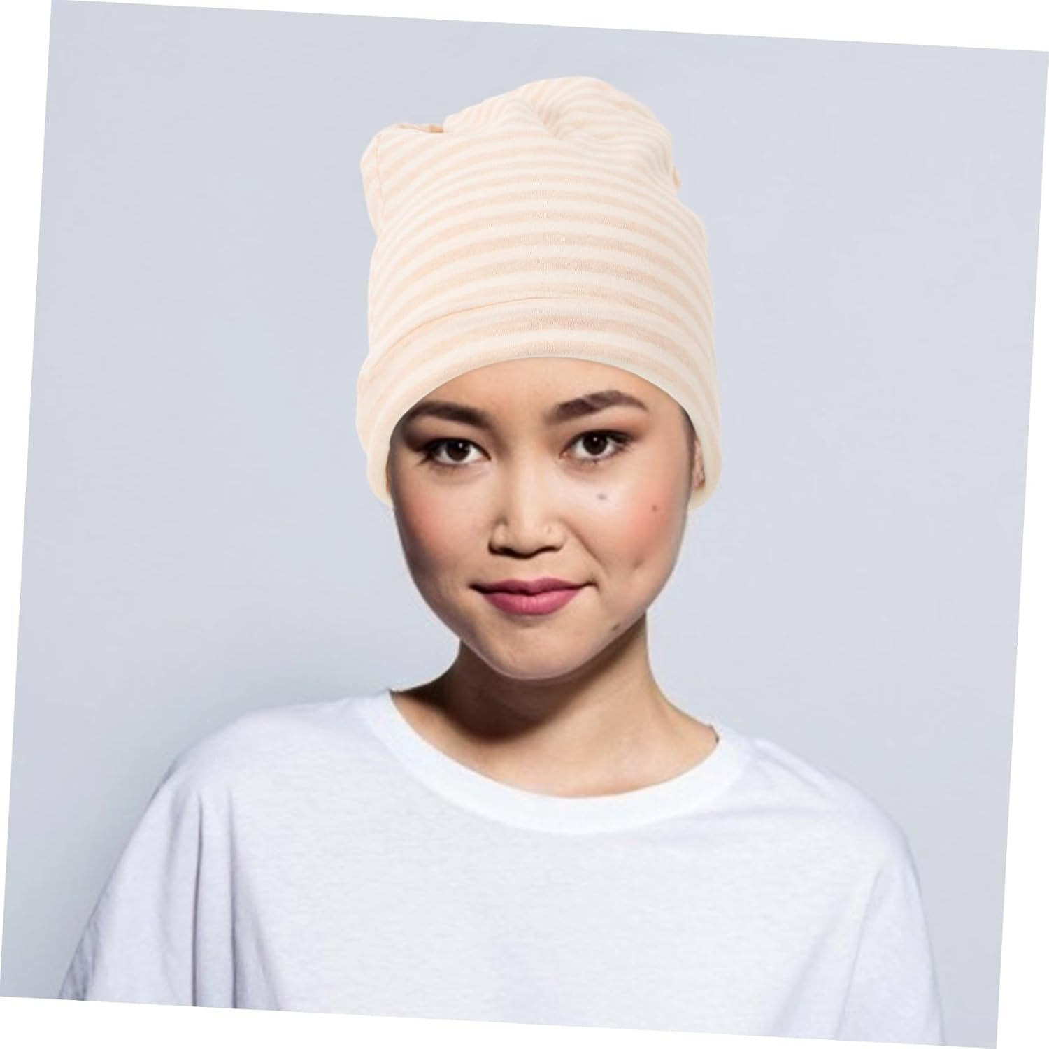 Baluue 2 Pcs Warm Windproof Maternity Hat and Scarf Simple Postpartum Protective Sleeping Cap for Women Soft Comfortable Headwear for Confinement Care Striped Design image number 1