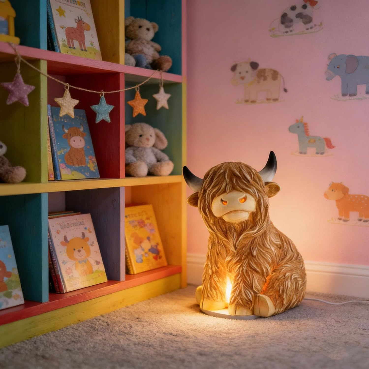 The Cozy Highland Glow: Highland Cattle Lamp, Cow Accent Light, Decorative Table Lamps Night Lights, Rustic Farmhouse Home Animal Decor Lighting for Bedroom Nursery Living Room, Shelf & Gift (8In) - 4In image number 2