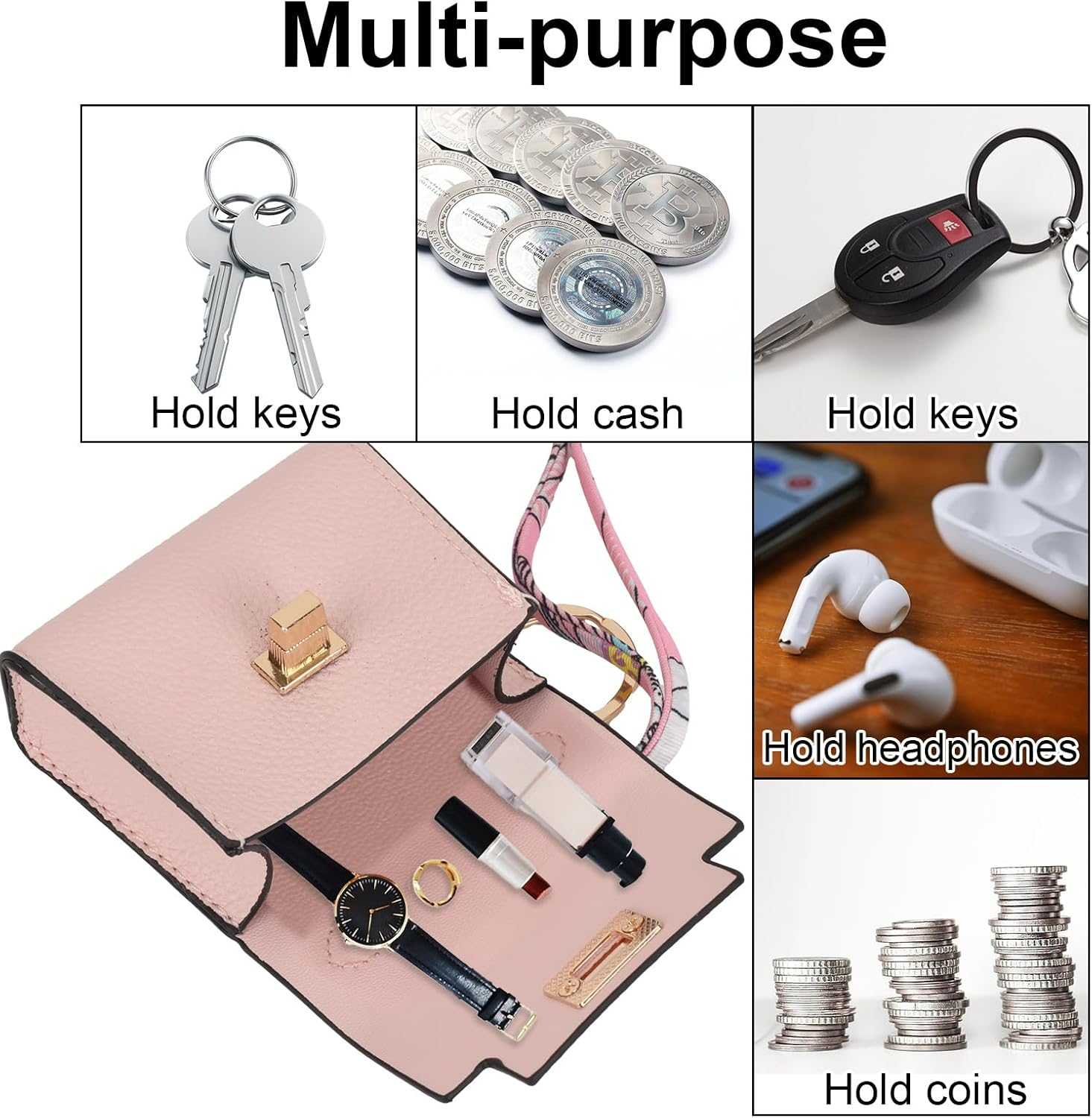 Mikovivi Mini Backpack Keychains, PU Leather Change Pouch Keychain for Women Tiny Cosmetic Bags Organizer for Storing Lipstick Headset Coin Small Items image number 1