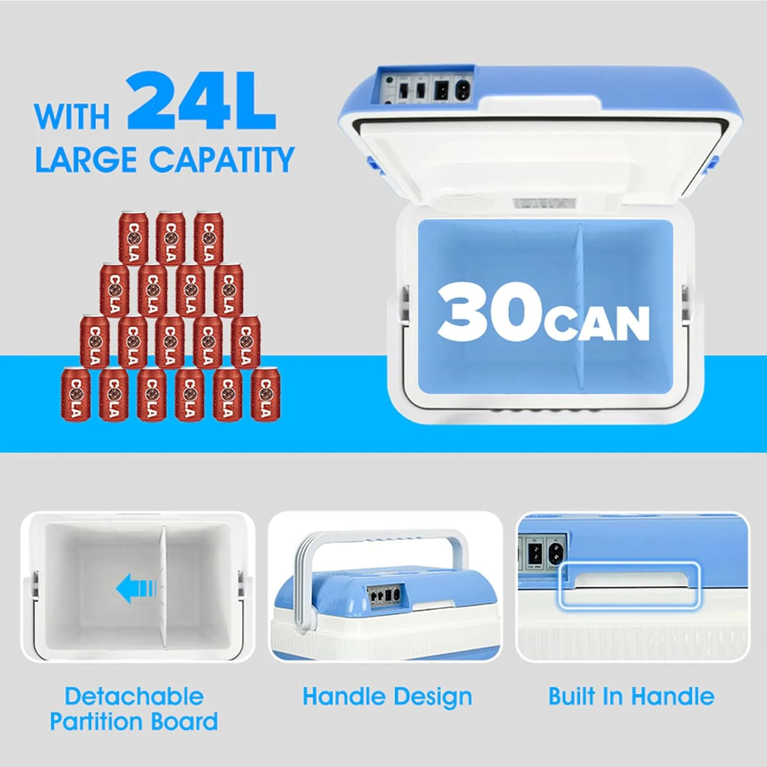 Mini Fridge Electric Cooler and Warmer Car- 12V DC Electric Cooler Car Refrigerator with Automatic Locking Handle, 24L Portable Car Fridge for Travel and Camping image number 4