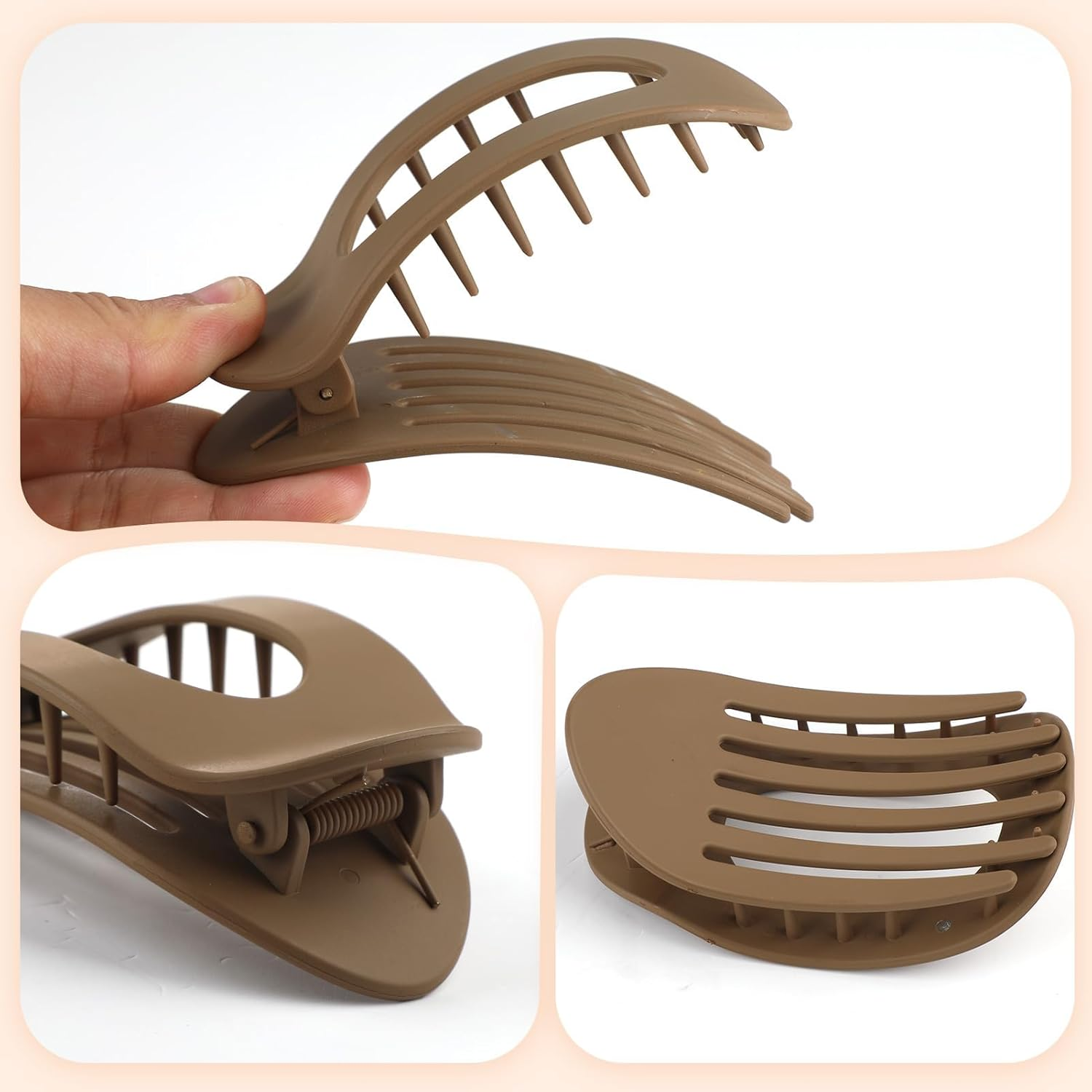 4 Pieces Flat Hair Claws for Women, Strong Hold Women Hair Clips Ladies, Matte Large Hair Clip for Thin and Thick Hair, Curved Design for Lying and Driving (Neutral)