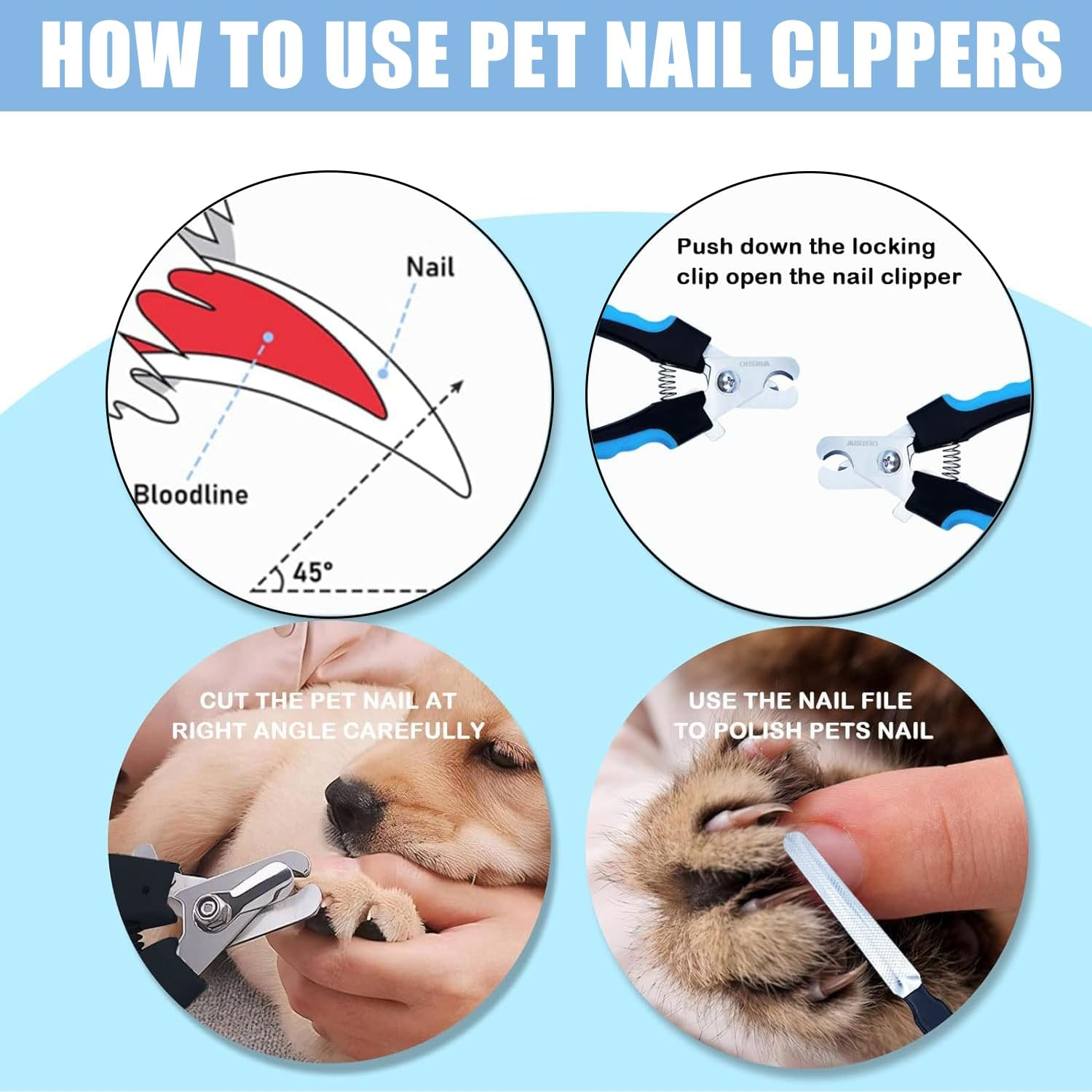 2 Pcs Dog Nail Clippers, Dog Nails Clippers Trimmer, Professional Pet Nail Trimmer, Stainless Steel Dog Claw Clippers, for Dog, Cats and Guinea Pigs Pet Nail Clipper - Blue+Black