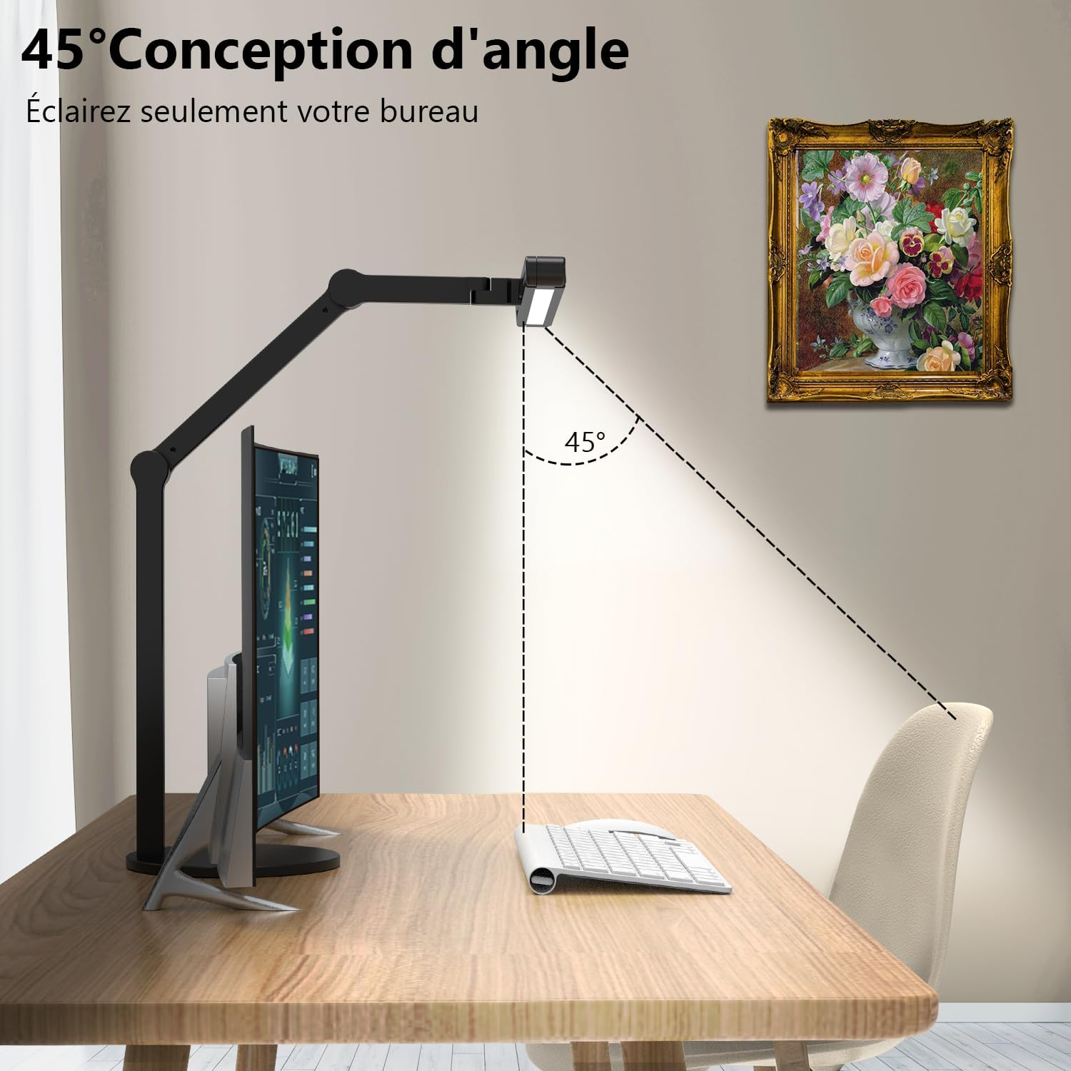 24W LED Desk Lamp with Metal Base, 1500LM Powerful 3-Head Lamp for PC Screen, 72 Cm Architect Light with Flexible Arm, Touch Control image number 6