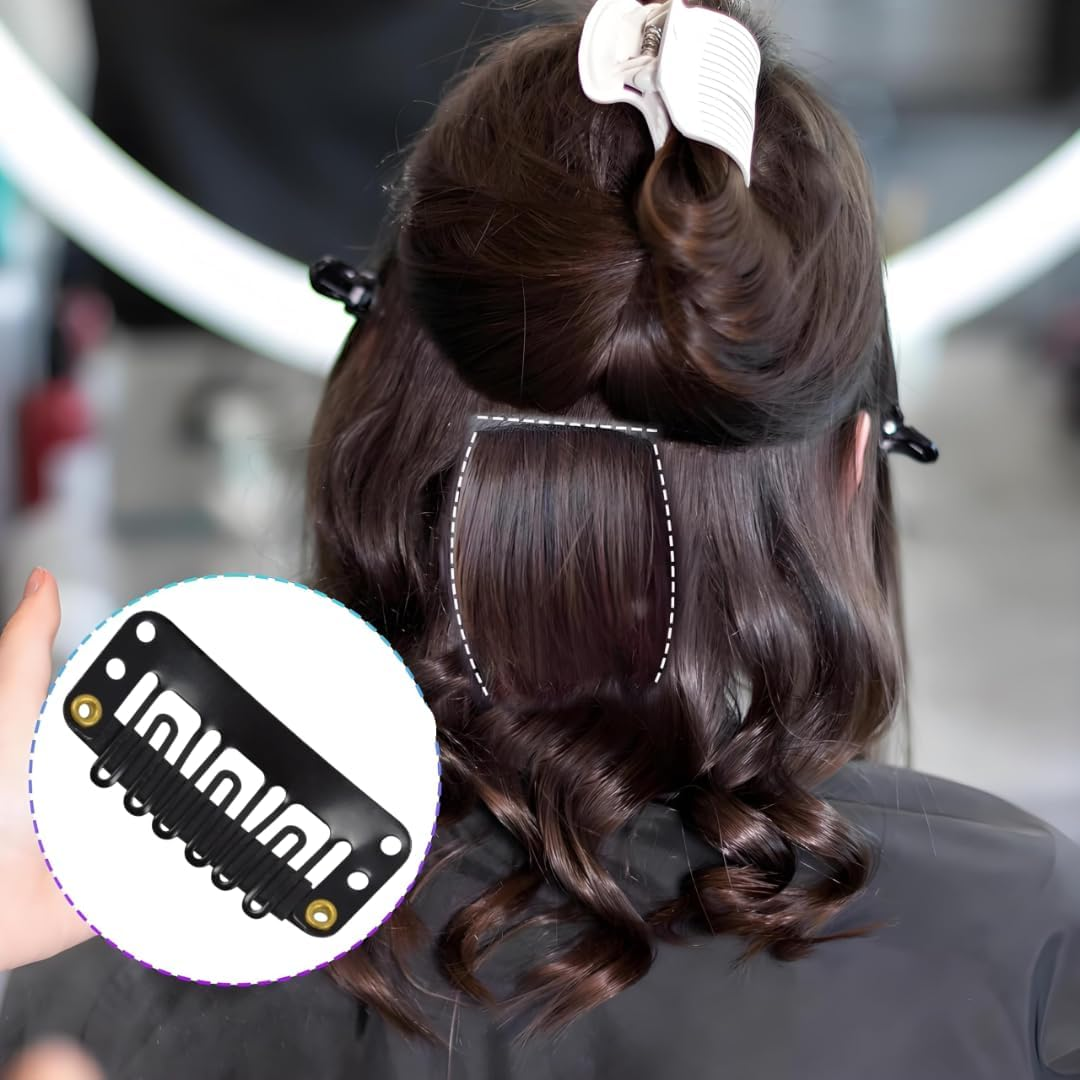 30PCS Hair Extension Clips,Chunni Clips,Metal Snap Clips for Hair Extensions and Wefts, Wig Clips Snap Clips U-Shape with Soft Rubber, Wig Clips to Secure Wig(Black) image number 6