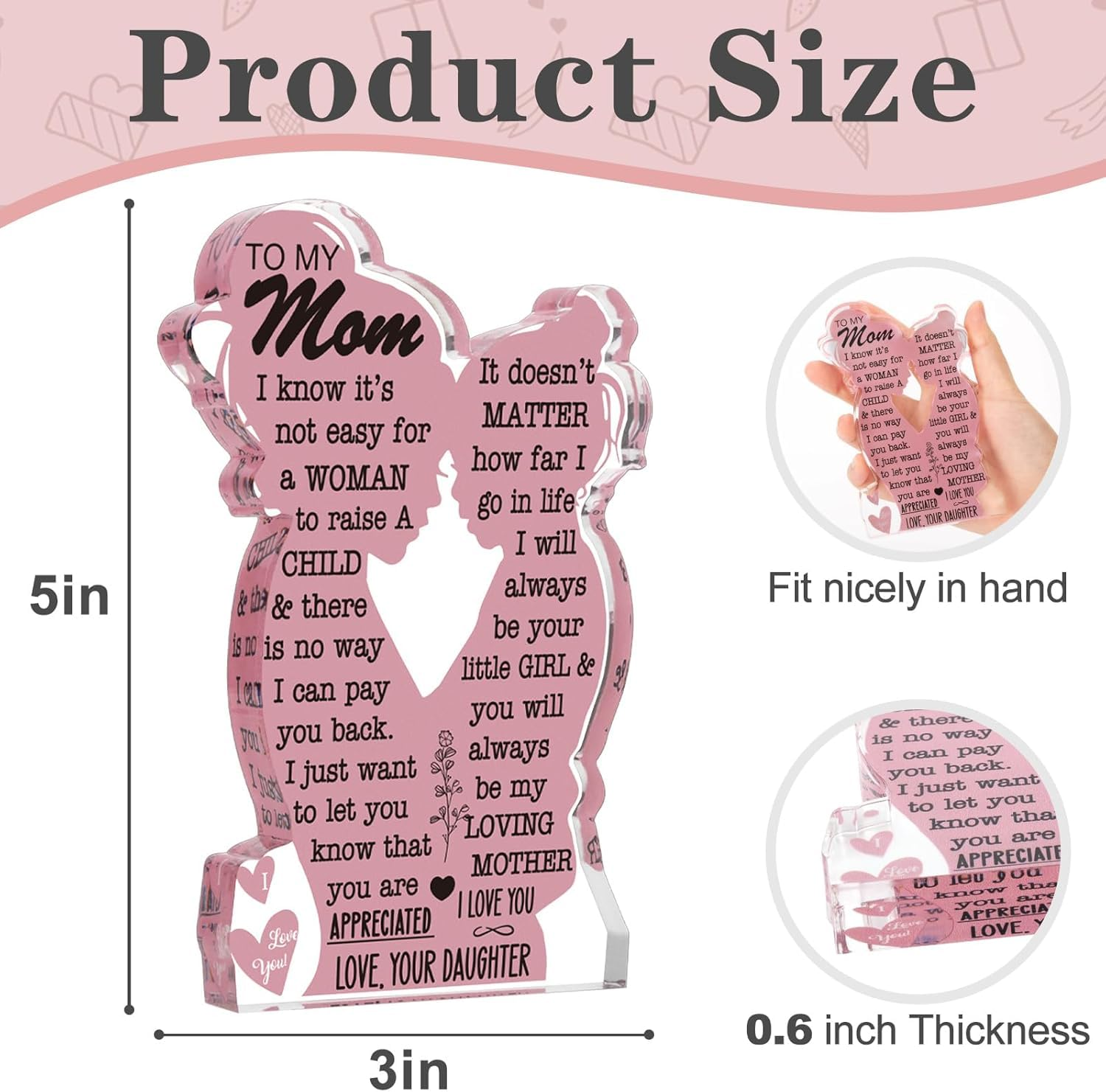 Mom Gifts from Daughter Gift Idea for Mom, Mom Day Gift Cool Mother Day Gifts from Daughter Best Mom Ever Gifts New Mom Single Mom Christmas 2025 Acrylic Plaque Sign 12.7 * 7.6CM - Wood image number 5